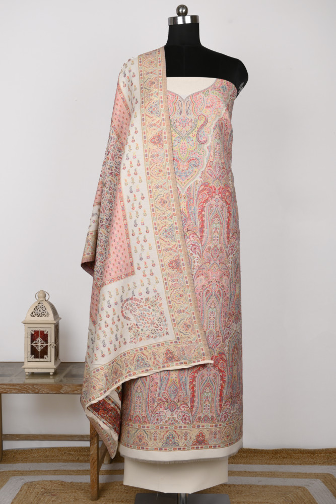 Image of Off White Pashmina Suit with Pashmina Dupatta - 1000-0455E