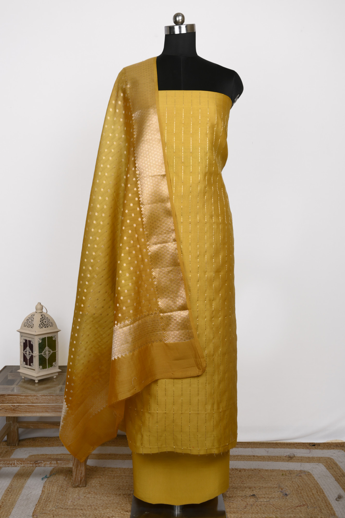 Yellow Chanderi Silk Unstitch suit set with Chanderi silk Dupatta - 1021-ANARKALI-4B