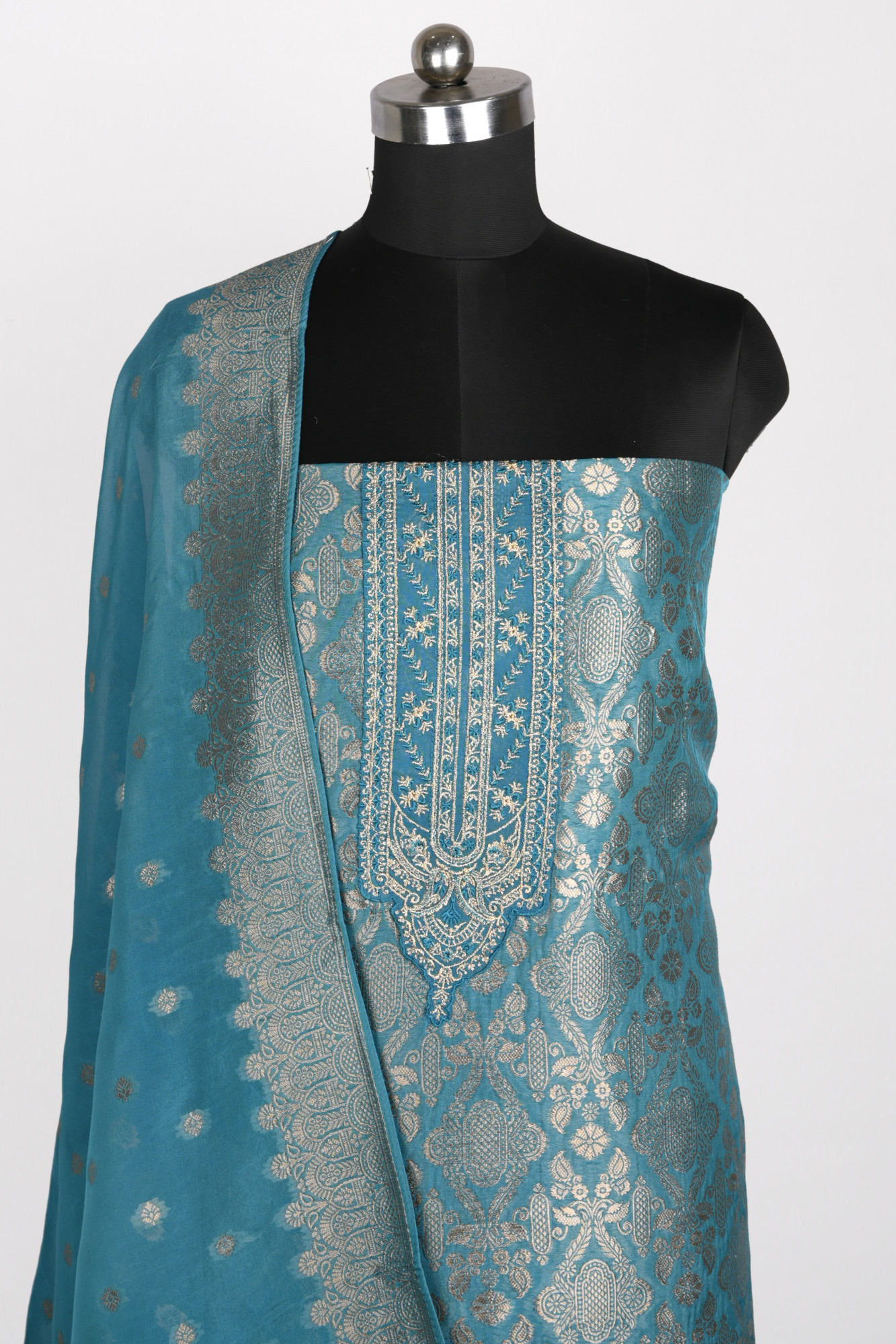 Firozi Organza Beautiful Suit Set with Dupatta- 131-KE11242B