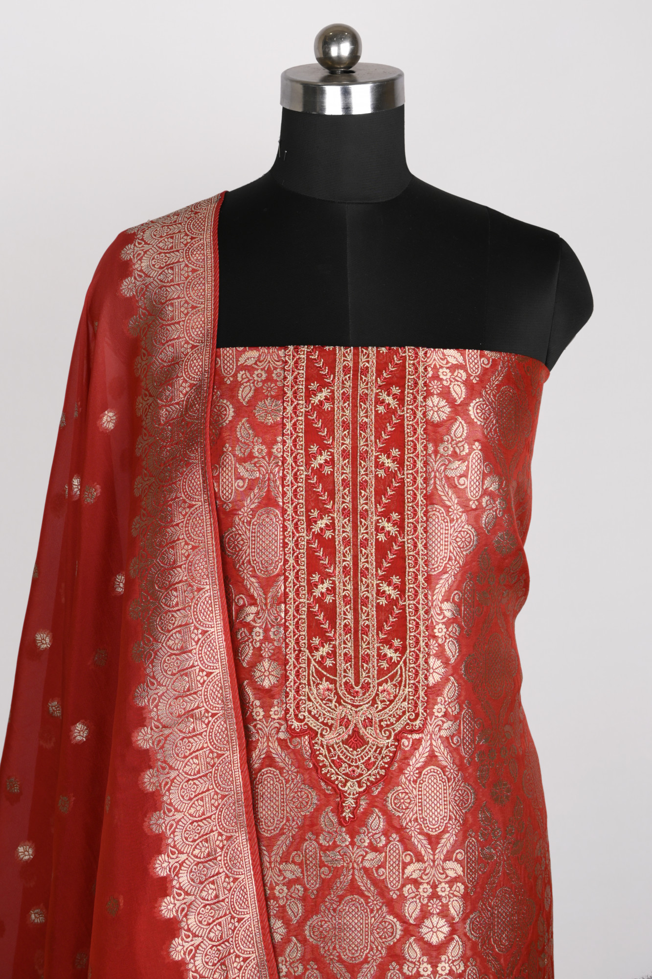 Red Organza Beautiful Suit Set with Dupatta - 131-KE11242