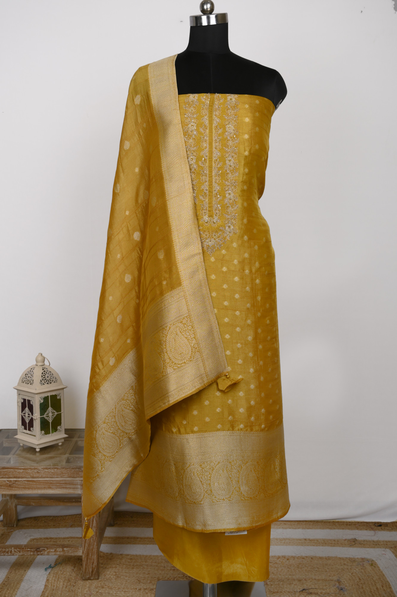 Yellow Chanderi Silk Beautiful Unstitch suit set with Dupatta - R157-SPR1958A
