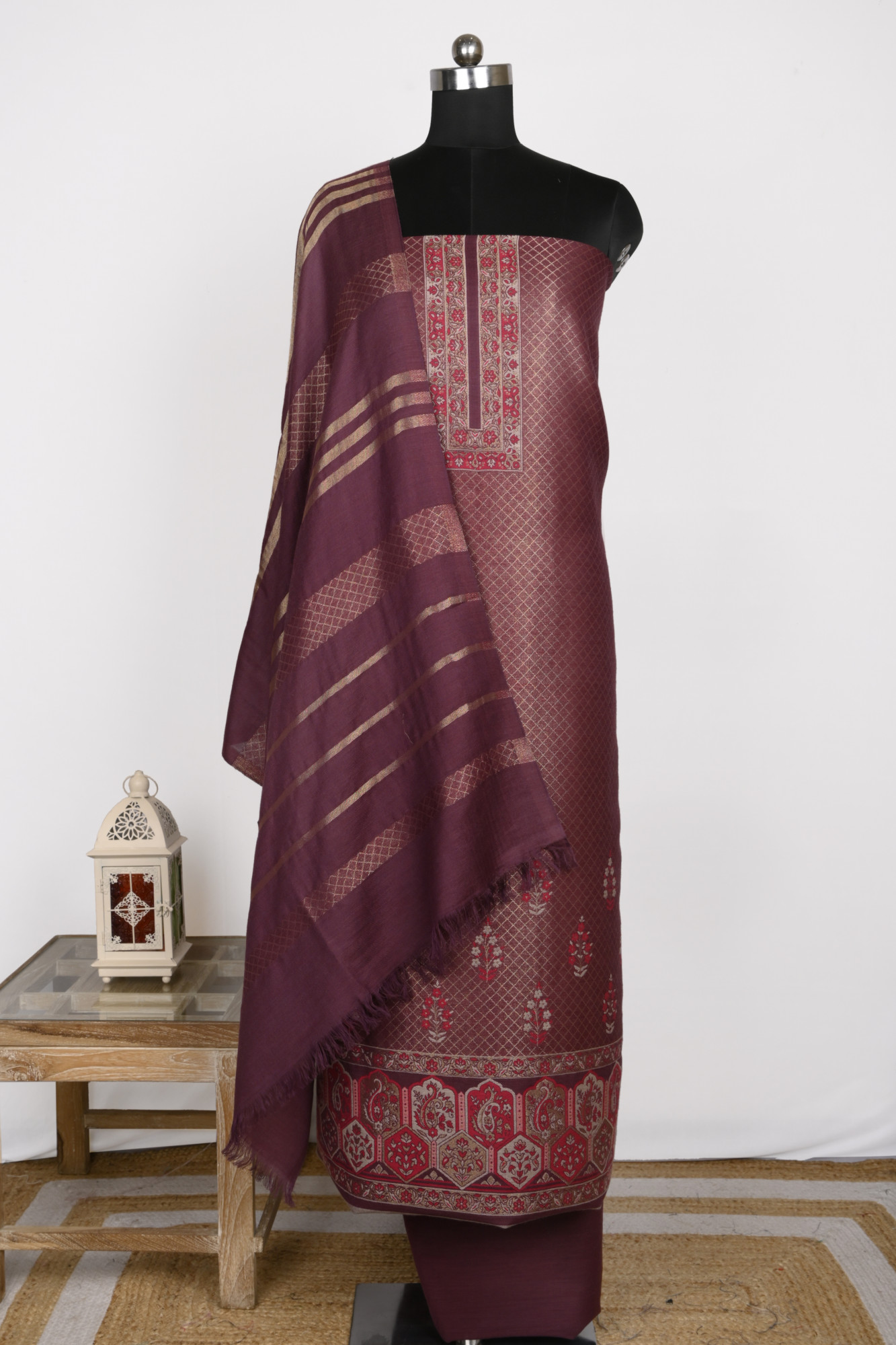 Maroon Pashmina Suit Set with Pashmina Dupatta - PASH1404B