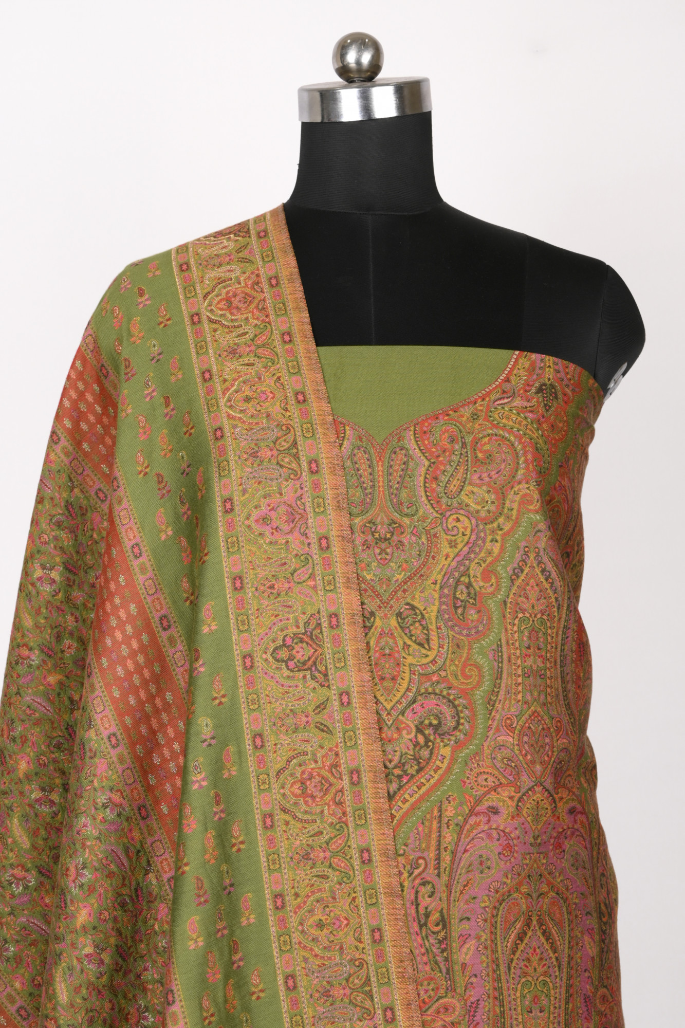 Green Pashmina Suit with Pashmina Dupatta - 1000-0455D