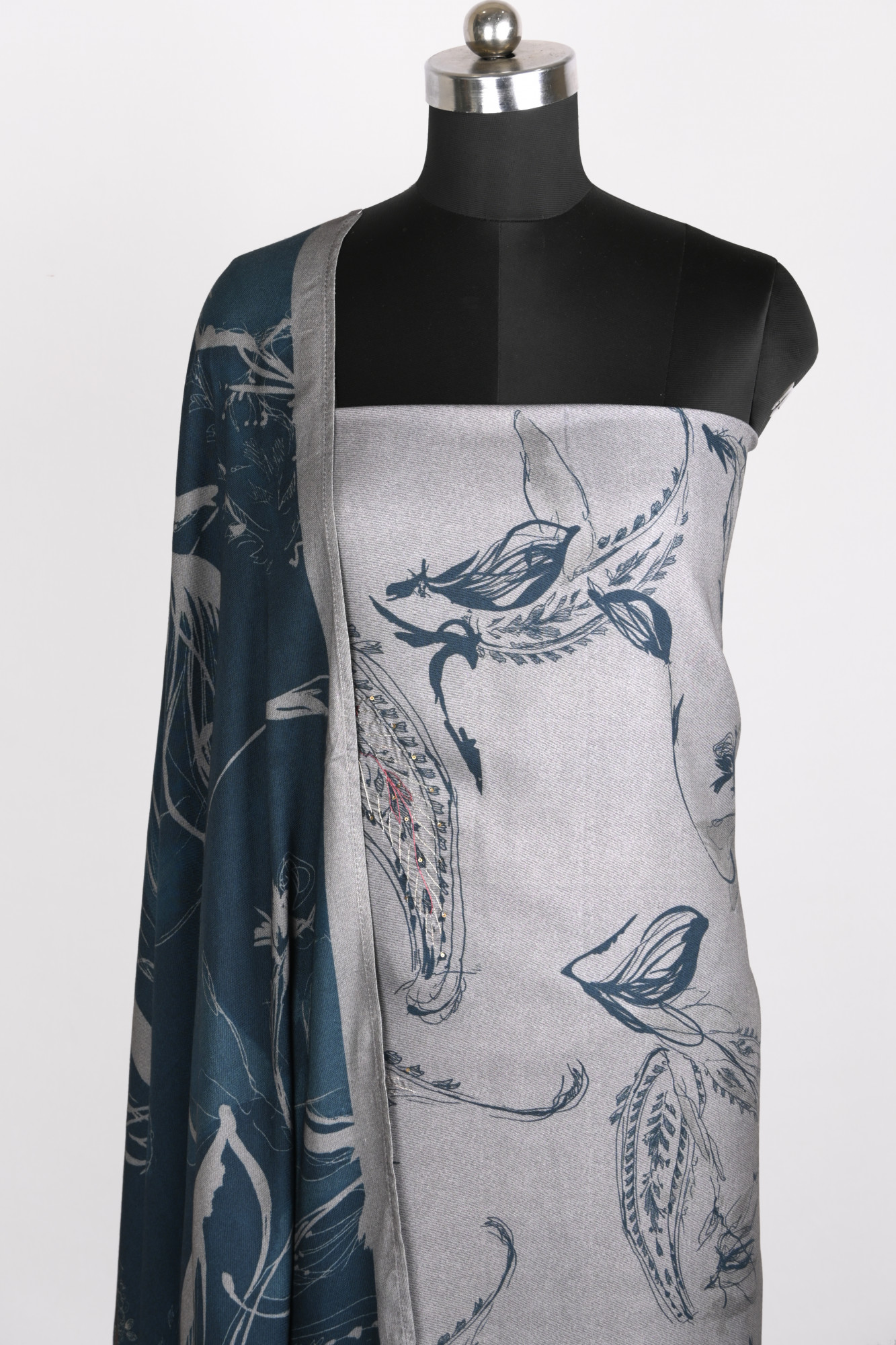 Grey Printed Spun Suit Set With Spun Dupatta - VARV06-2A