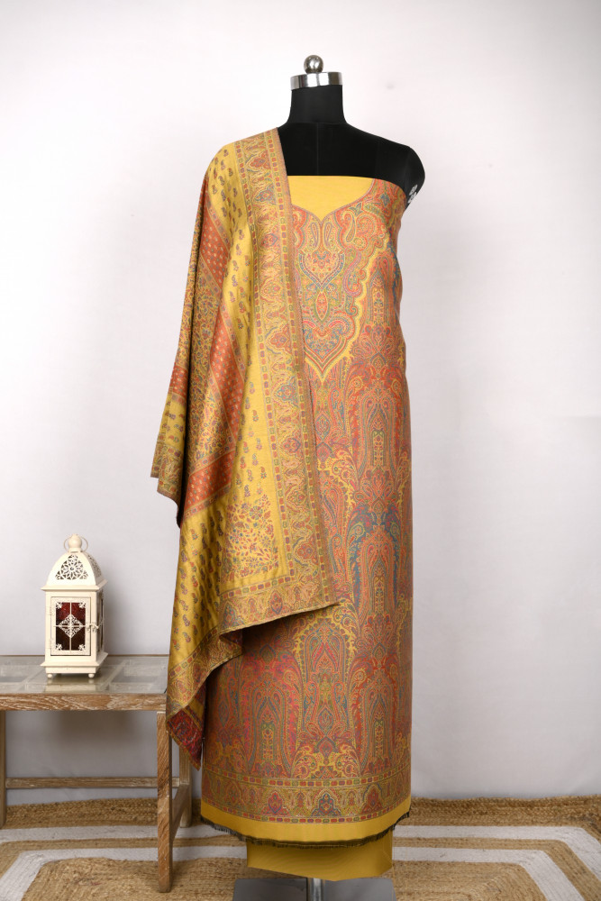 Image of Mustard Pashmina Suit with Pashmina Dupatta - 1000-0455B
