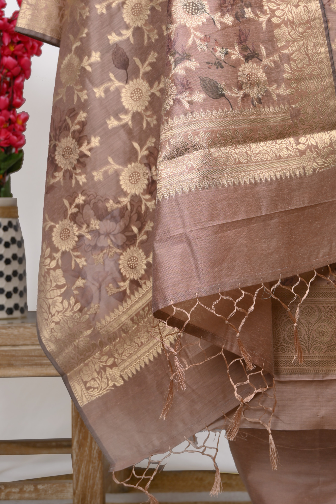 Mauve Chanderi Silk Unstitch Suit Set with Dupatta - 1021-SANAM-1D