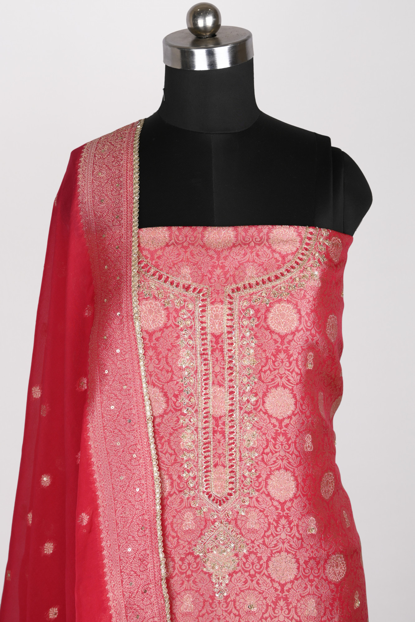 Rani Silk Suit Set with Organza Dupatta - 131-GD470B