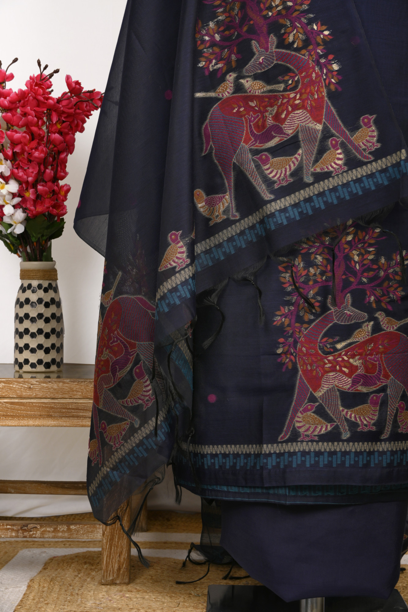 Navy Blue Chanderi Suit Set with Beautiful Dupatta - S25VEMY7054A