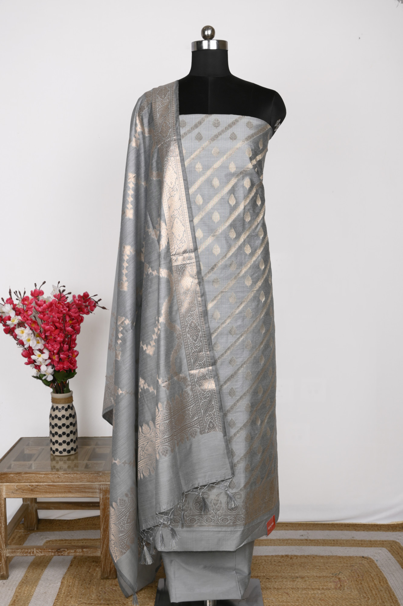 Blue Chanderi Silk Unstitch Suit Set with Dupatta - 1021-NMR2-4E