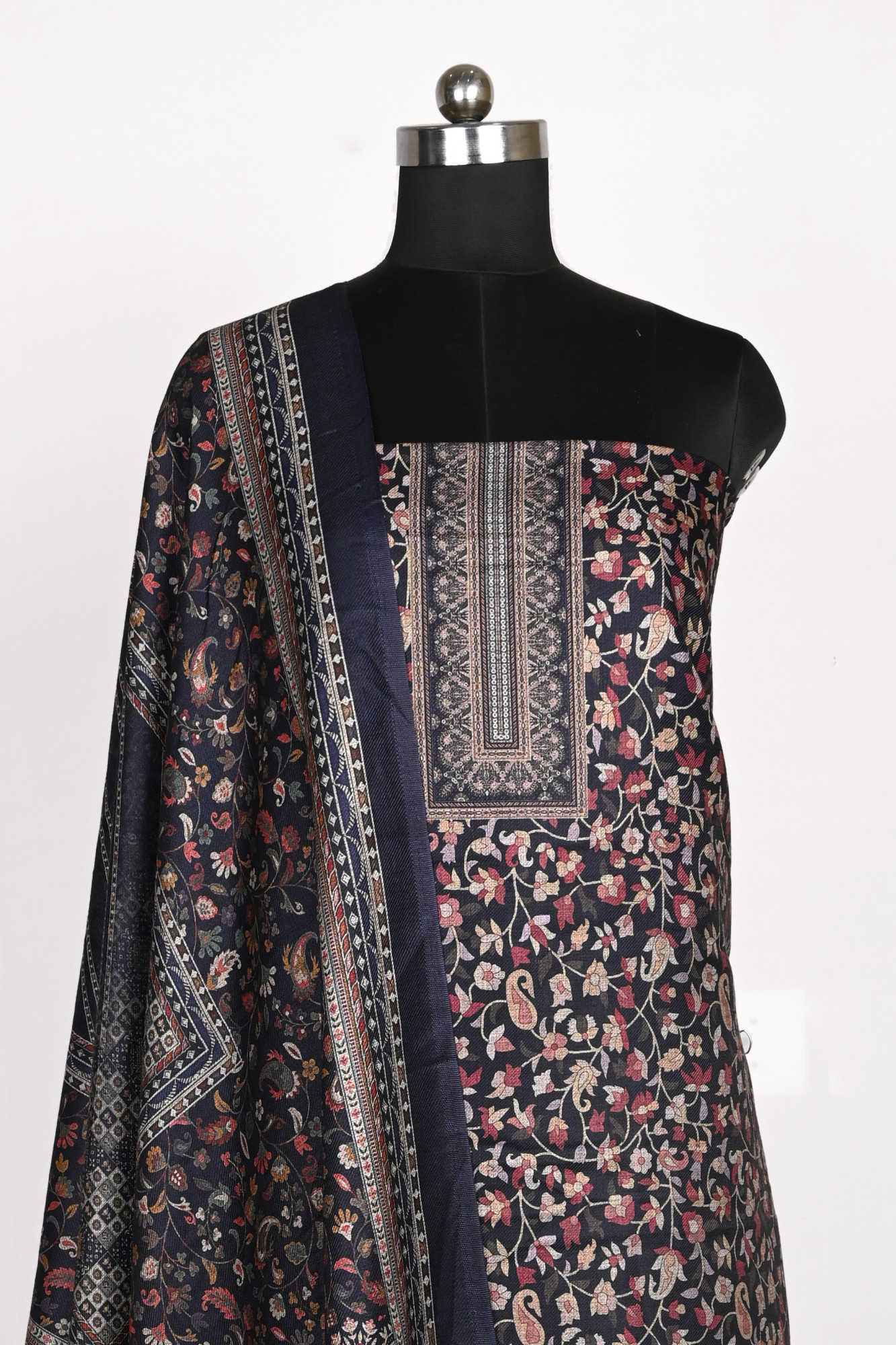 Blue Spun Printed Suit Set with Spun Dupatta - 1000-70373