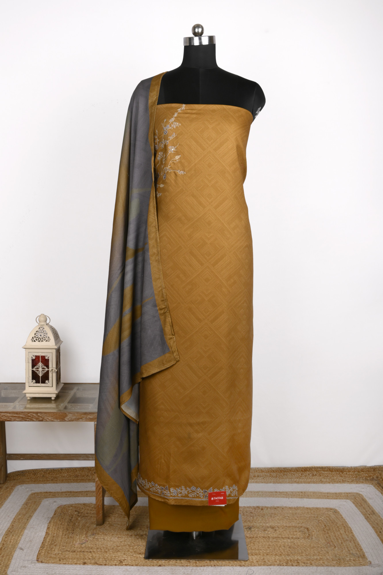 Mustard Spun Suit Set With Spun Dupatta - VARV01B