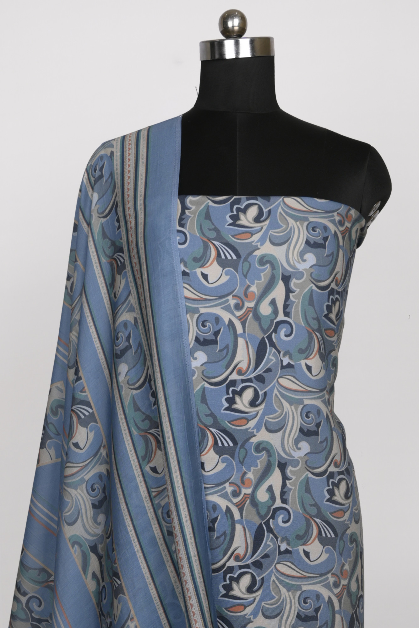 Blue Spun Suit Set with Beautiful Dupatta - 131-7558B