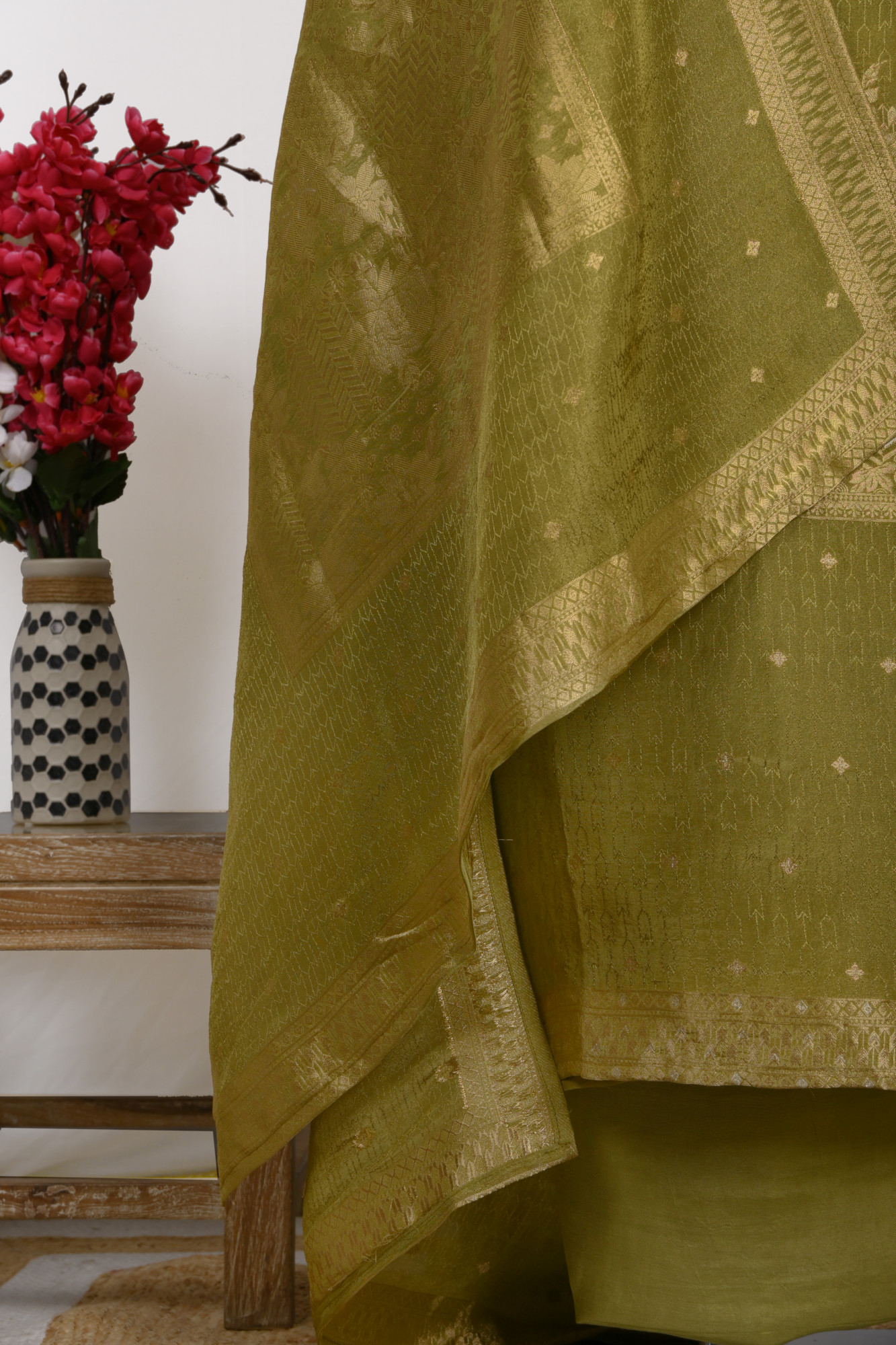 Mustard Chanderi silk Suit Set with Dupatta - 1021-ANARKALI-1B