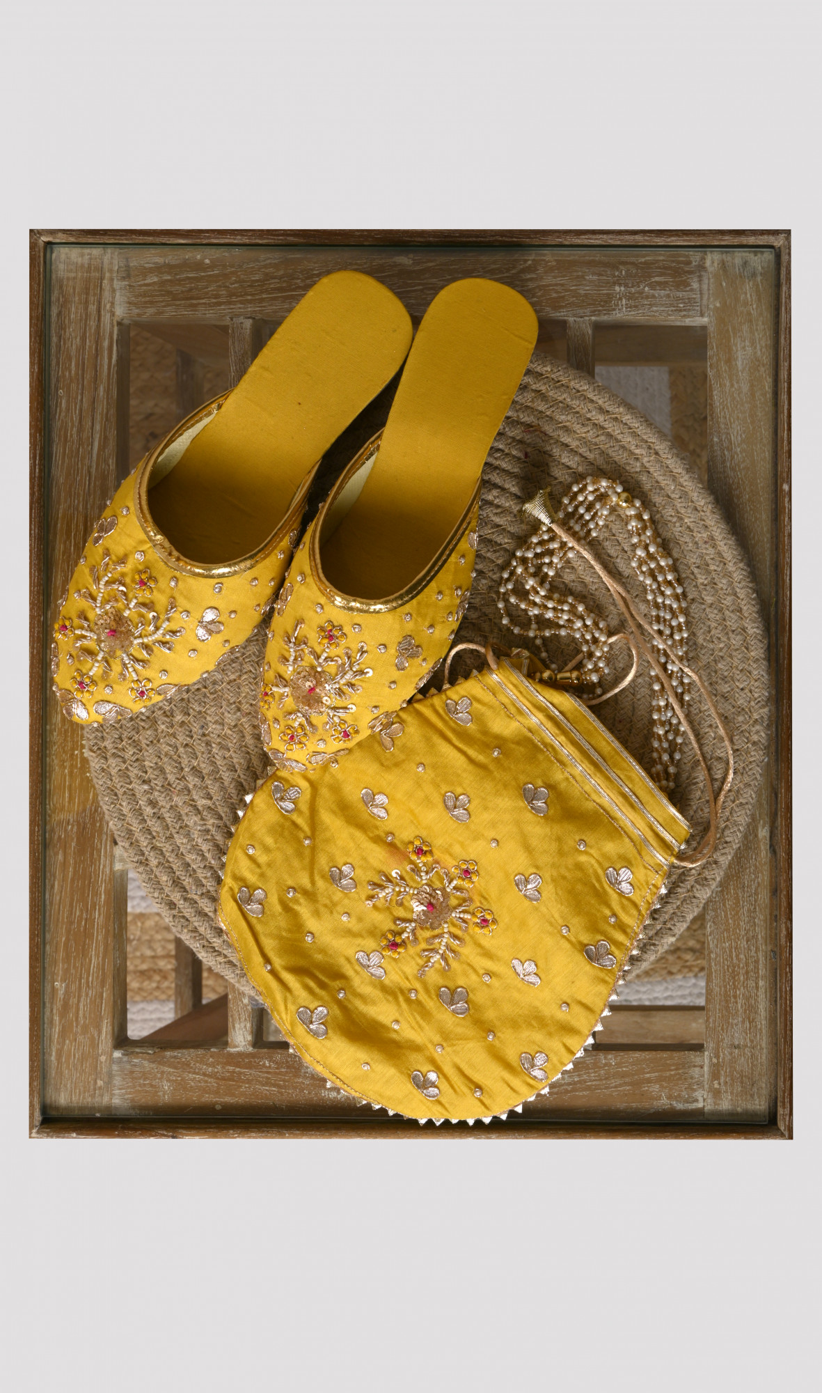 Yellow Chanderi Suit with Rani Dupatta Potli and Jutti  - 912-KAR96054