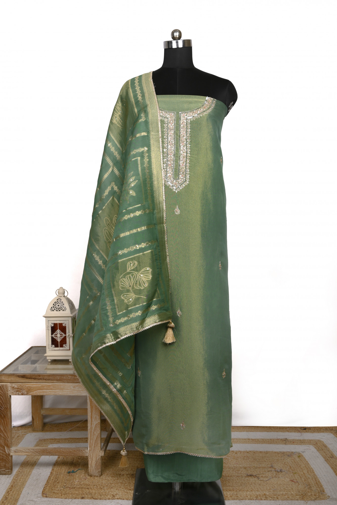 Green Shimmer Beautiful Suit Set with Dupatta - 131-GD507