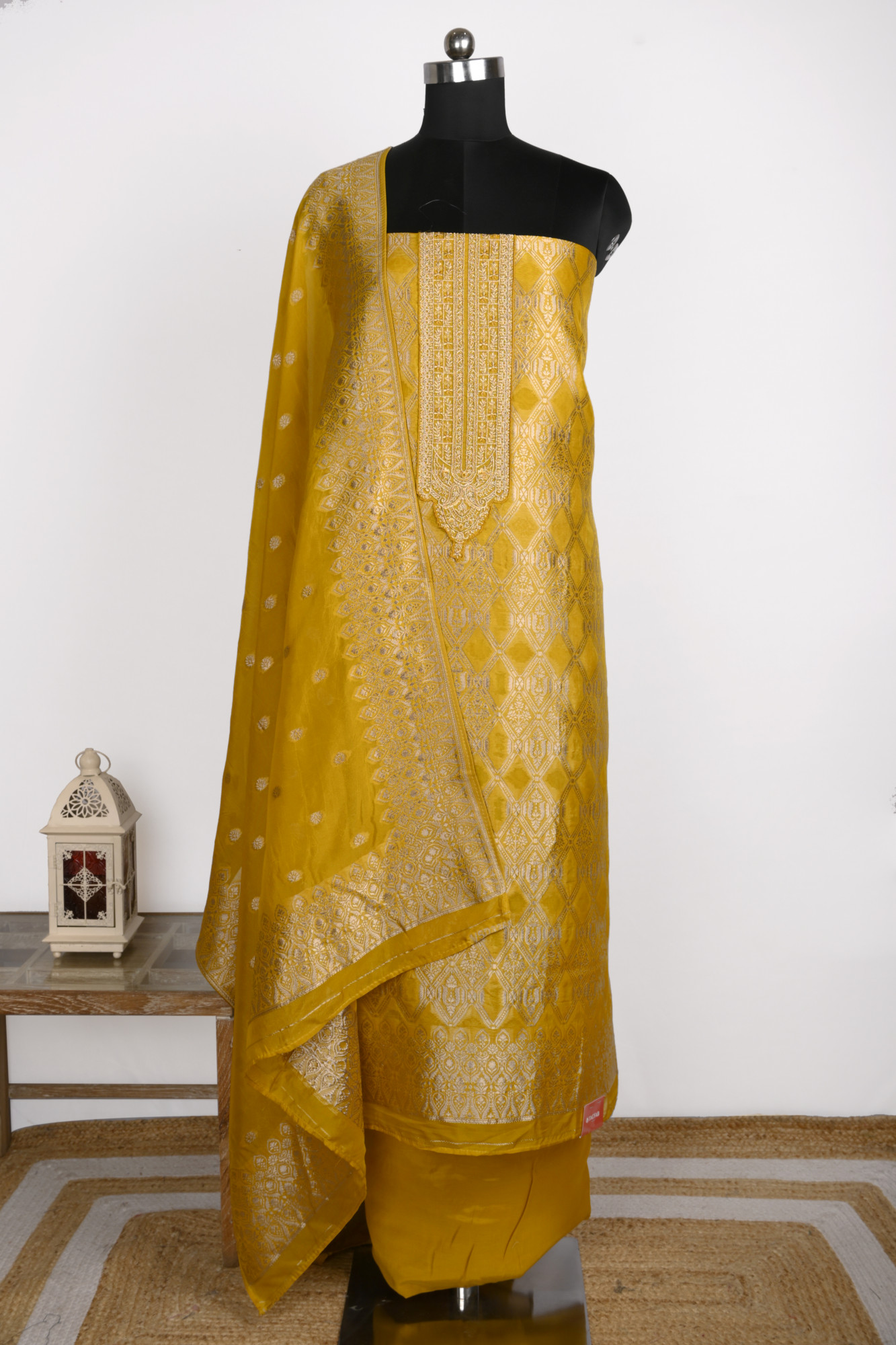 Yellow Organza Beautiful Suit Set with Dupatta - 131-KE11244