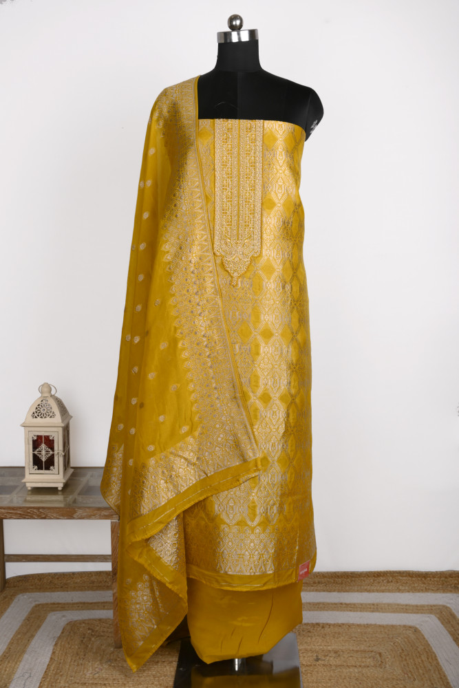 Image of Yellow Organza Beautiful Suit Set with Dupatta - 131-KE11244