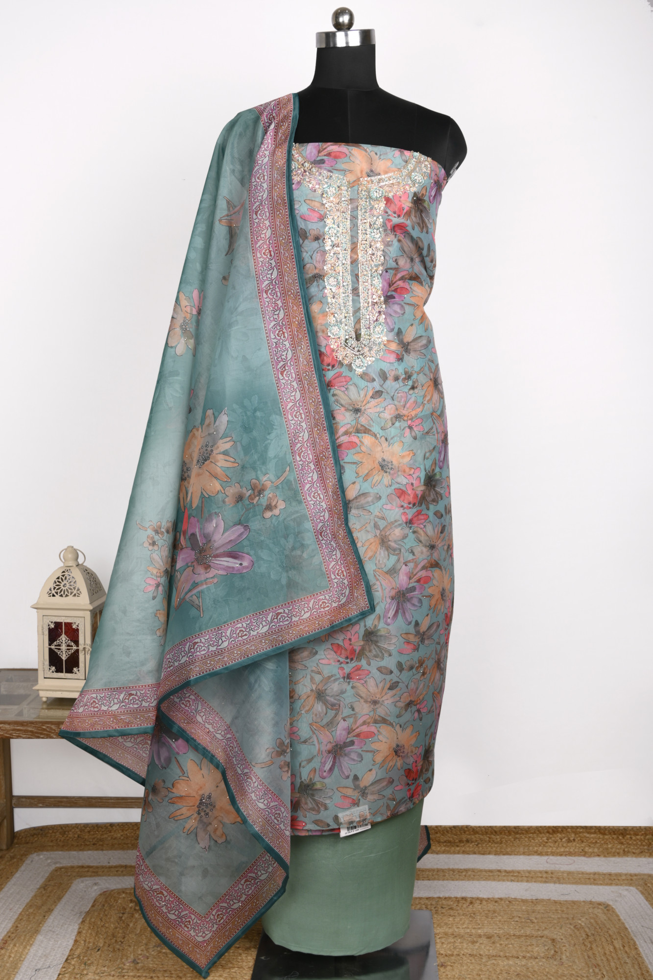 Firozi Unstitched Organza Beautiful Suit with Dupatta - 131-ML12537C