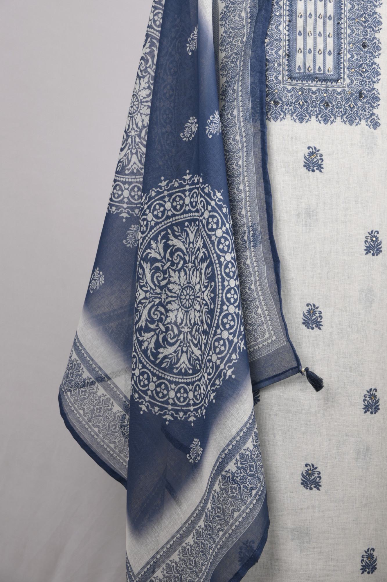 Blue Cotton Suit Set with Beautiful Dupatta - 1020-4959A