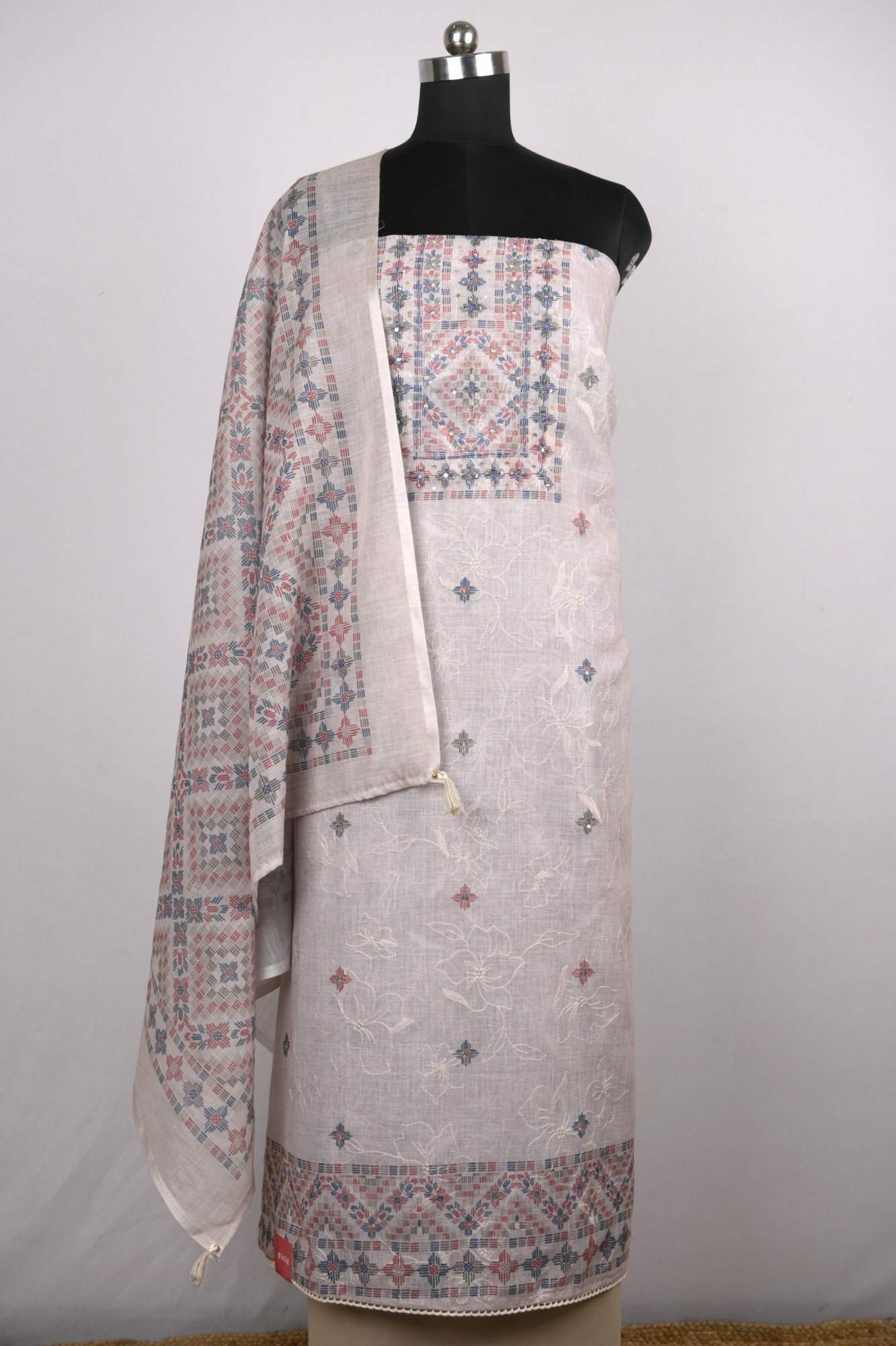 Beige Cotton Suit Set with Beautiful Dupatta - 1020-4930-4A