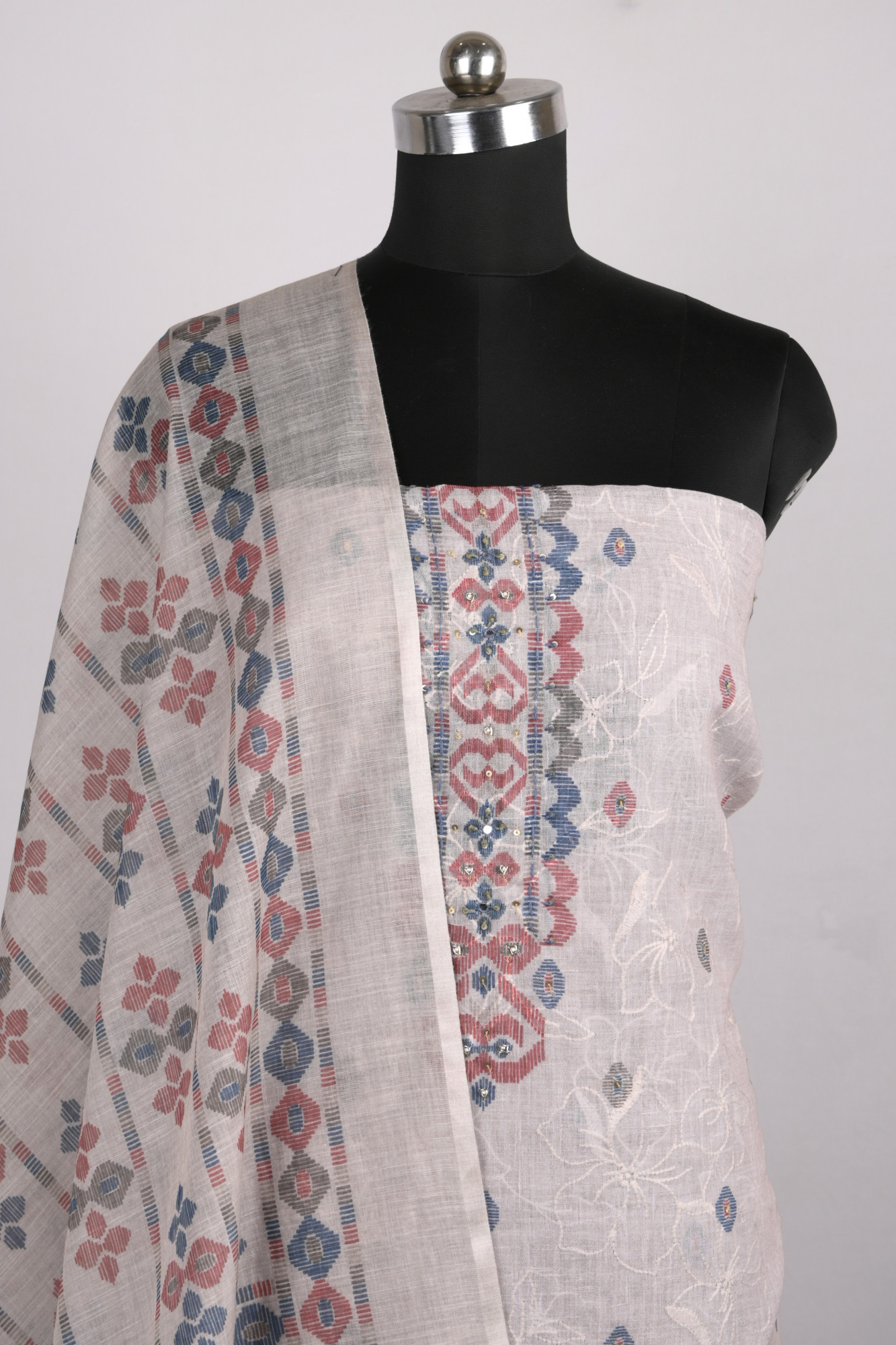 Beige Cotton Suit Set with Beautiful Dupatta - 1020-4930-3A