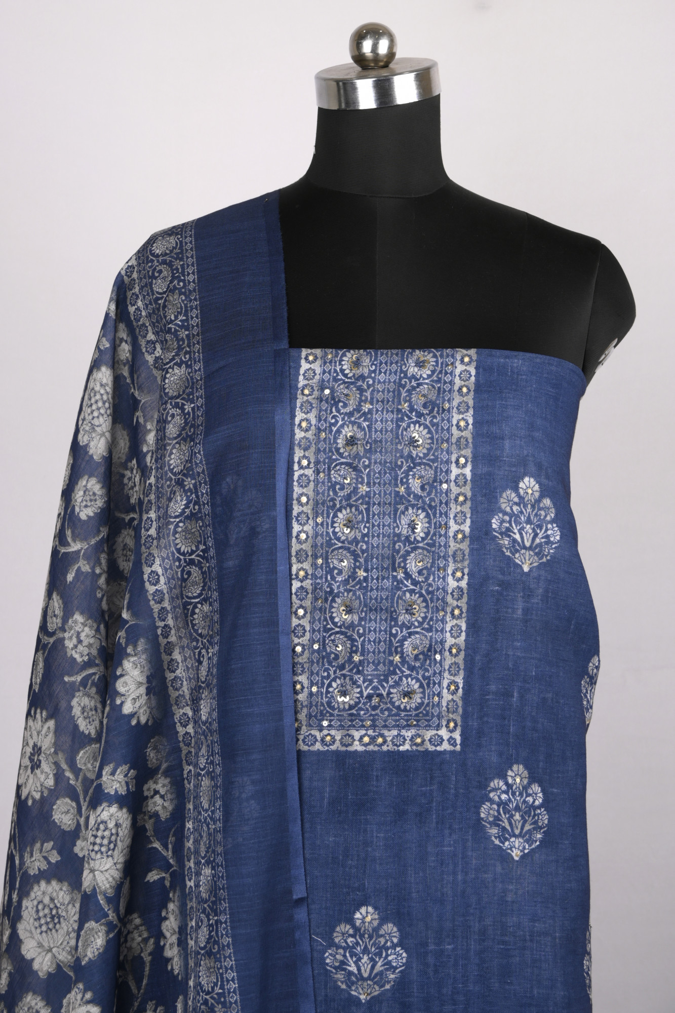 Blue Cotton Suit Set with Beautiful Dupatta - 1020-4954-4A