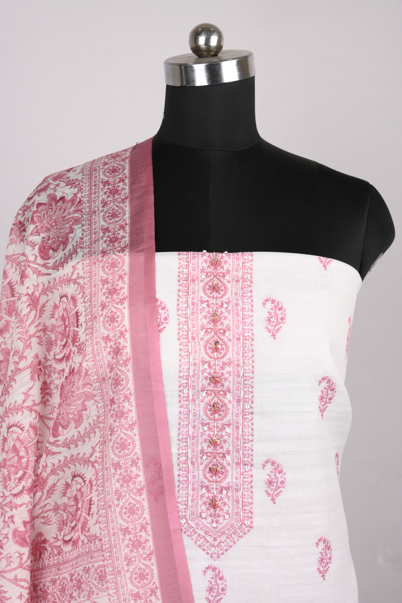 Pink Cotton Suit Set with Beautiful Dupatta - 1020-4966