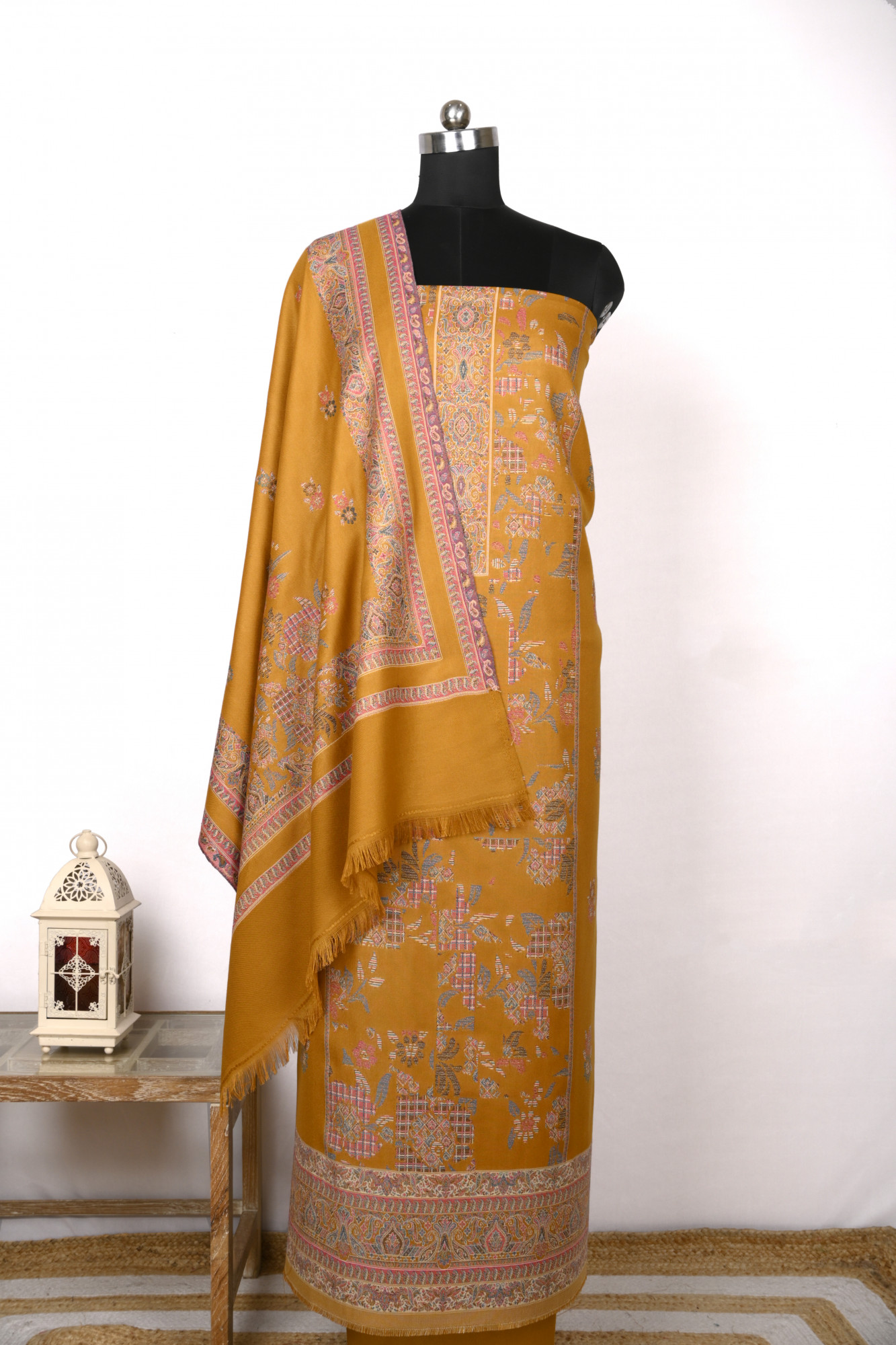 Mustard Printed Pashmina Suit Set With Dupatta - 1000-0484C