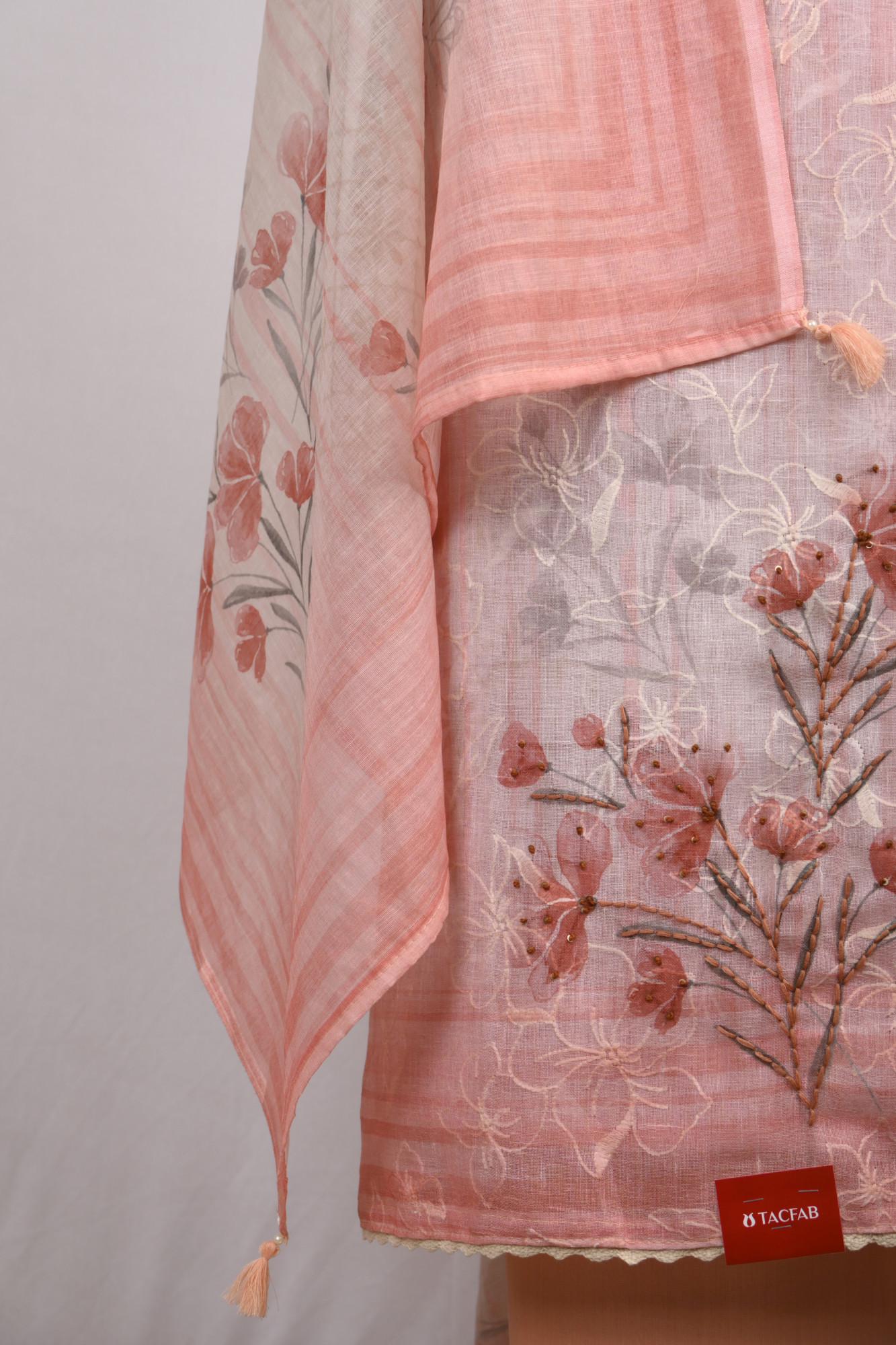 Peach Cotton Suit Set with Beautiful Dupatta - 1020-4955C