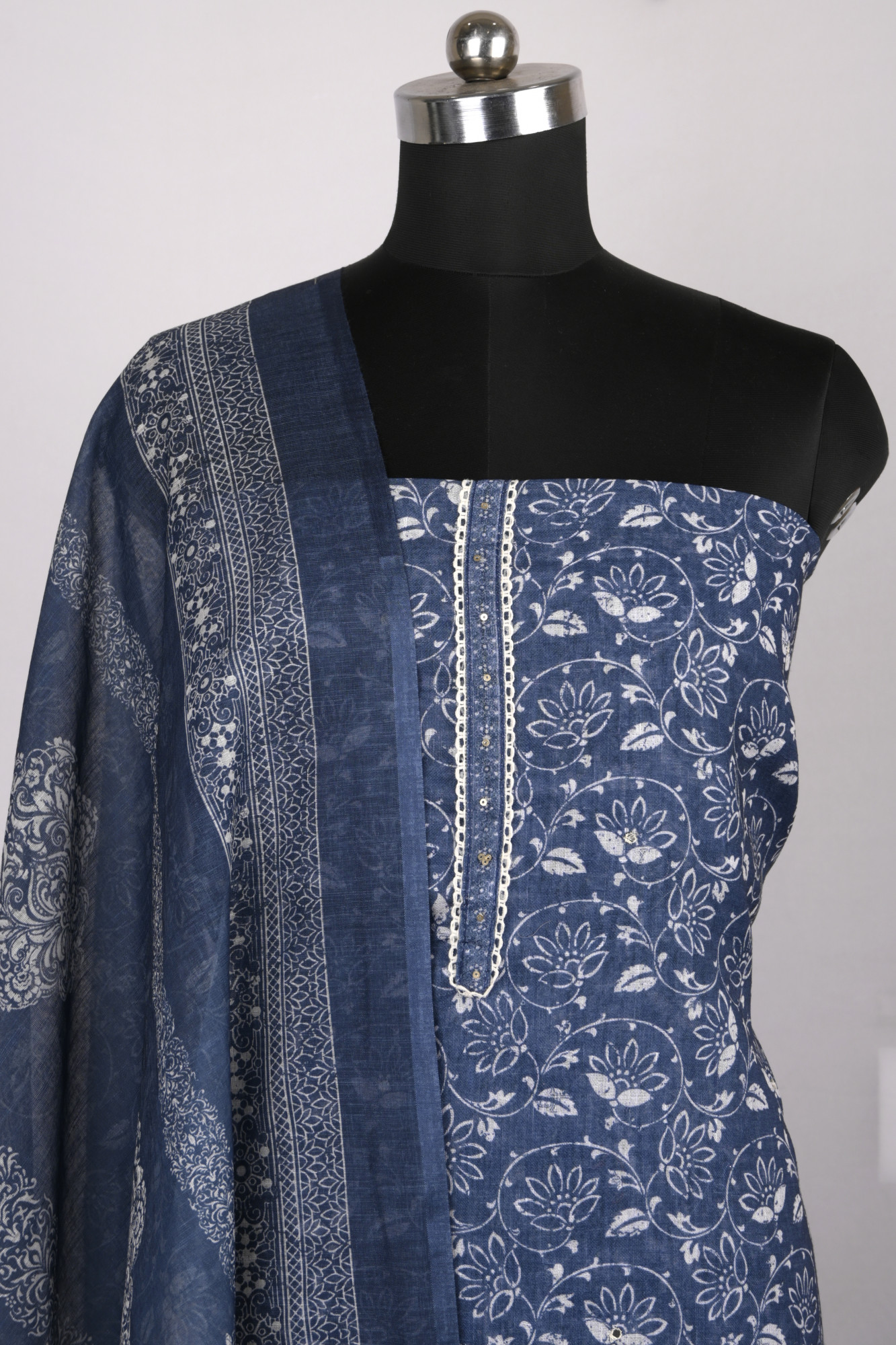 Blue Cotton Suit Set with Beautiful Dupatta - 1020-4952-7A