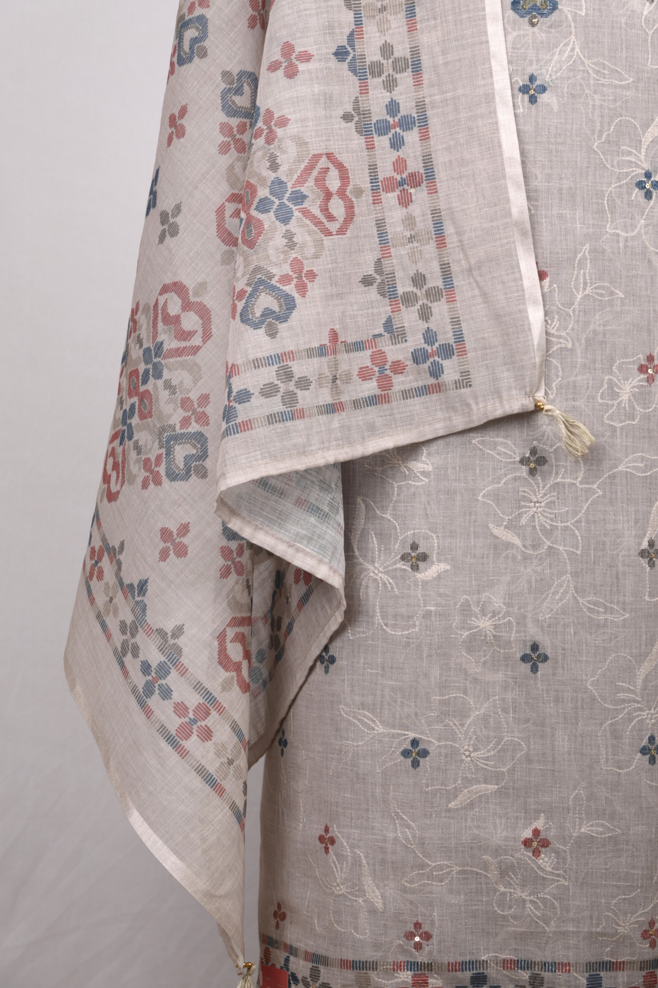 Beige Cotton Suit Set with Beautiful Dupatta - 1020-4930-2A