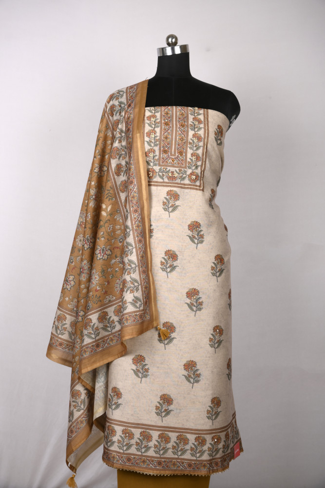 Image of Mustard Cotton Suit Set with Beautiful Dupatta - 1020-4895B