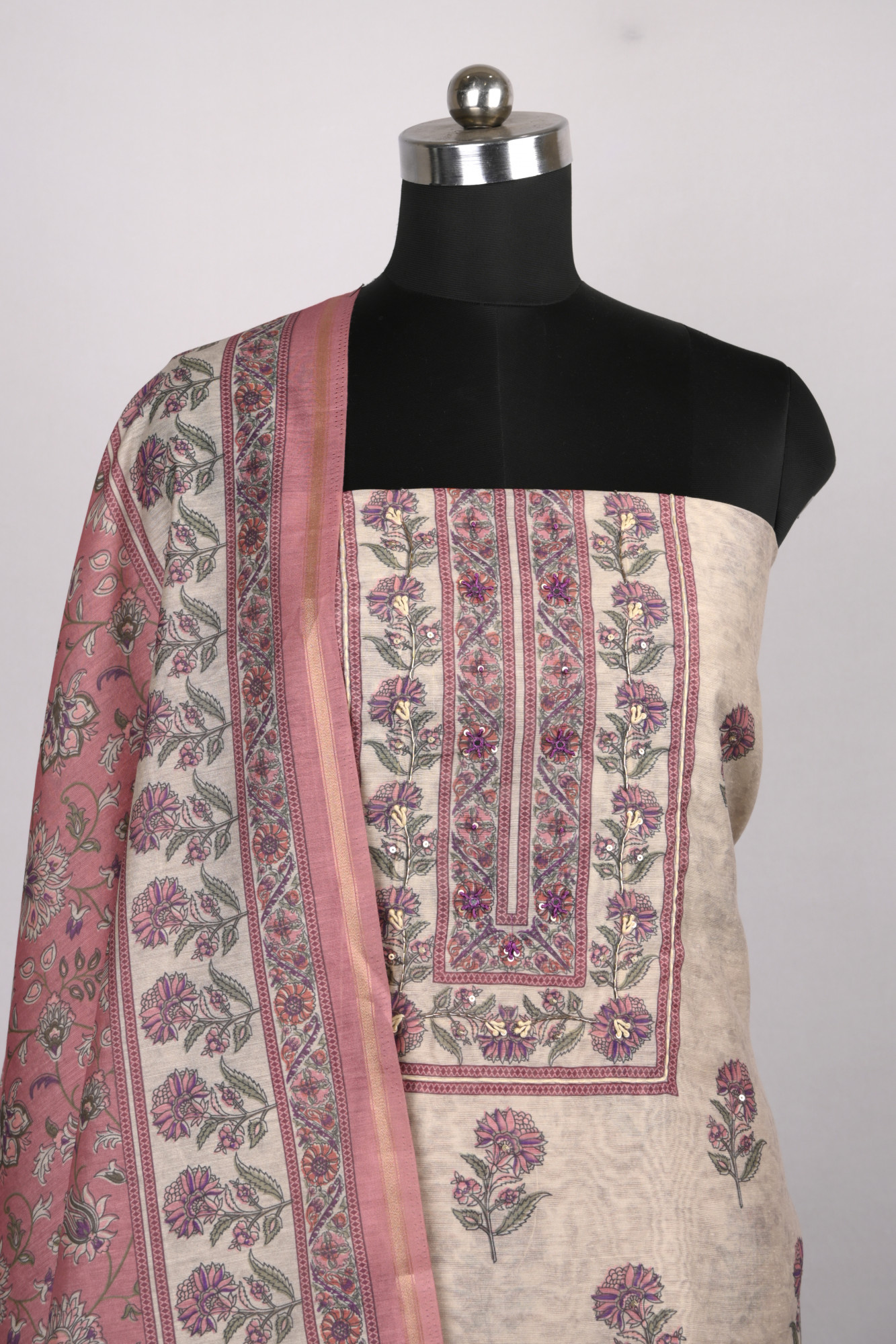 Pink Cotton Suit Set with Beautiful Dupatta - 1020-4895C