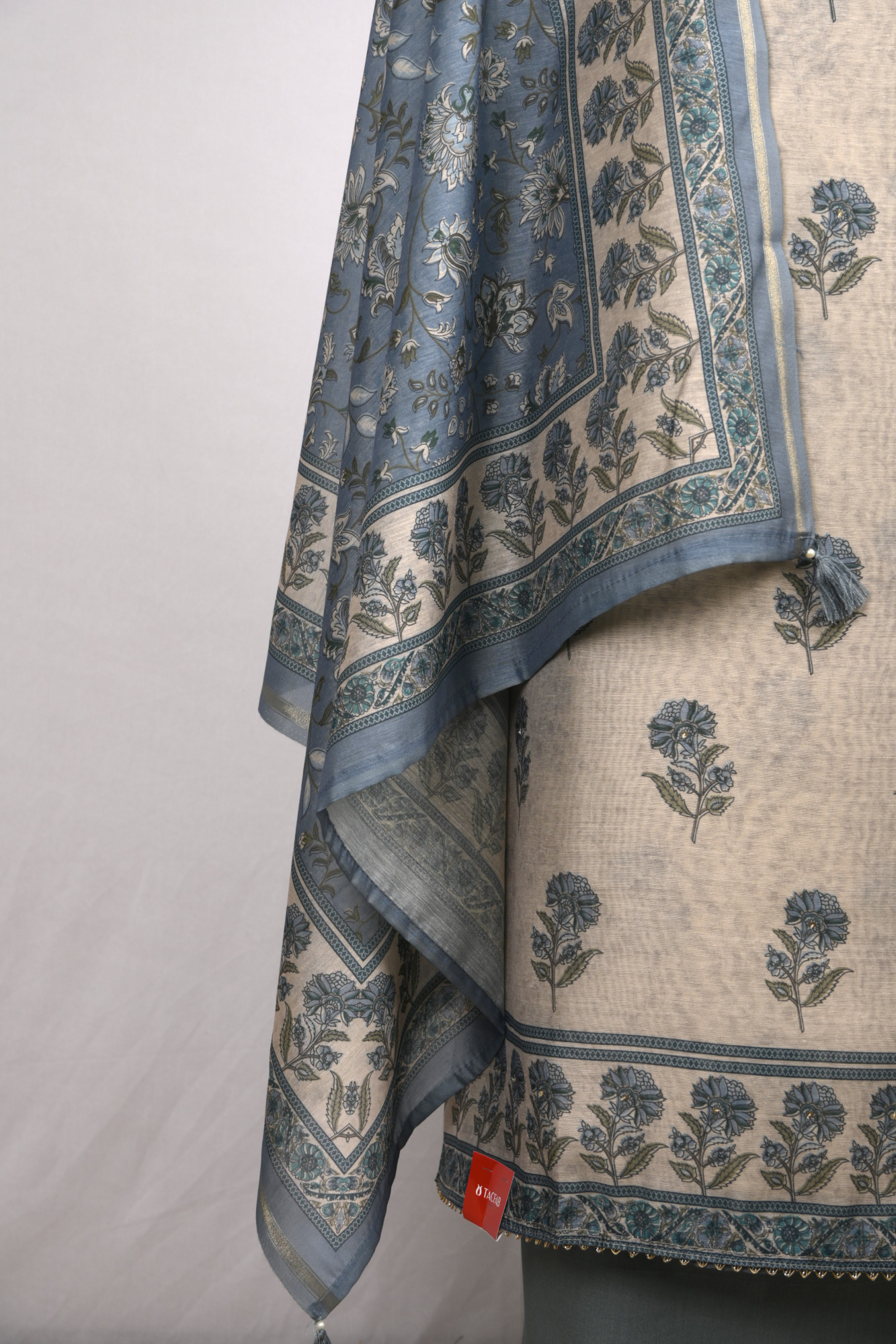 Blue Cotton Suit Set with Beautiful Dupatta - 1020-4895