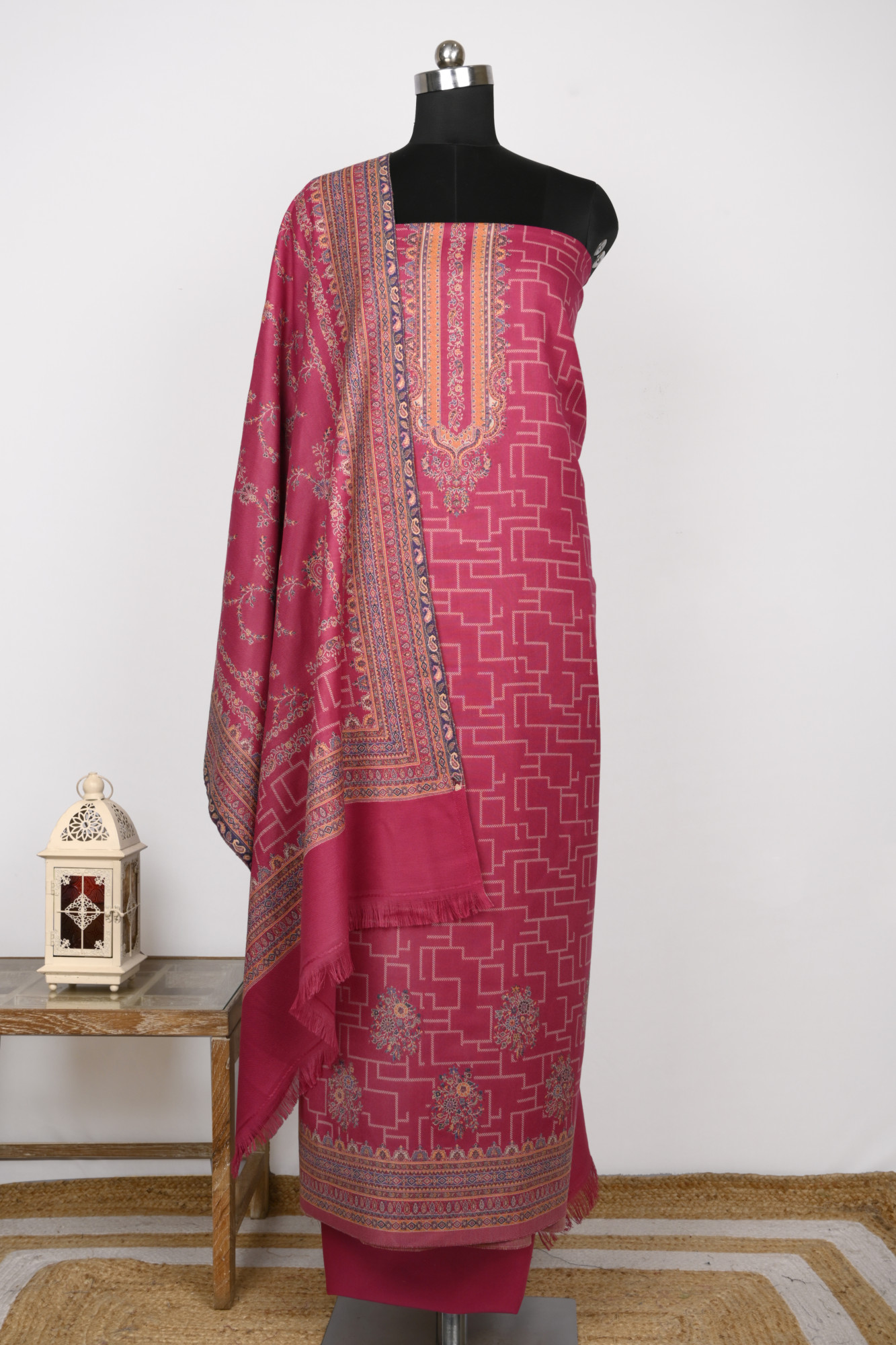 Rani Printed Pashmina Suit Set With Dupatta - 131-0482