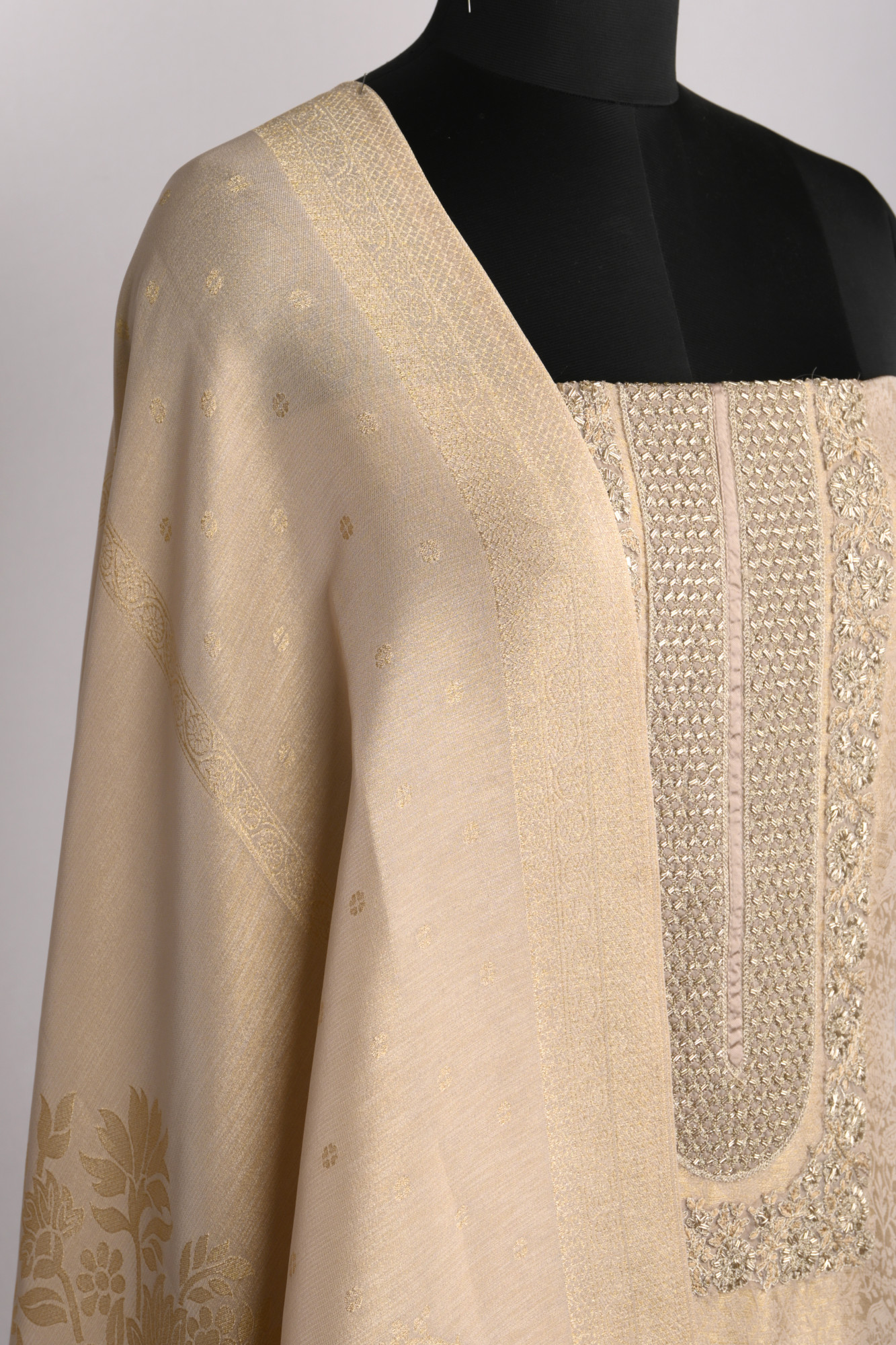 Golden Silk Jacquard Suit Set with Beautiful Dupatta - R157-SPR2387A