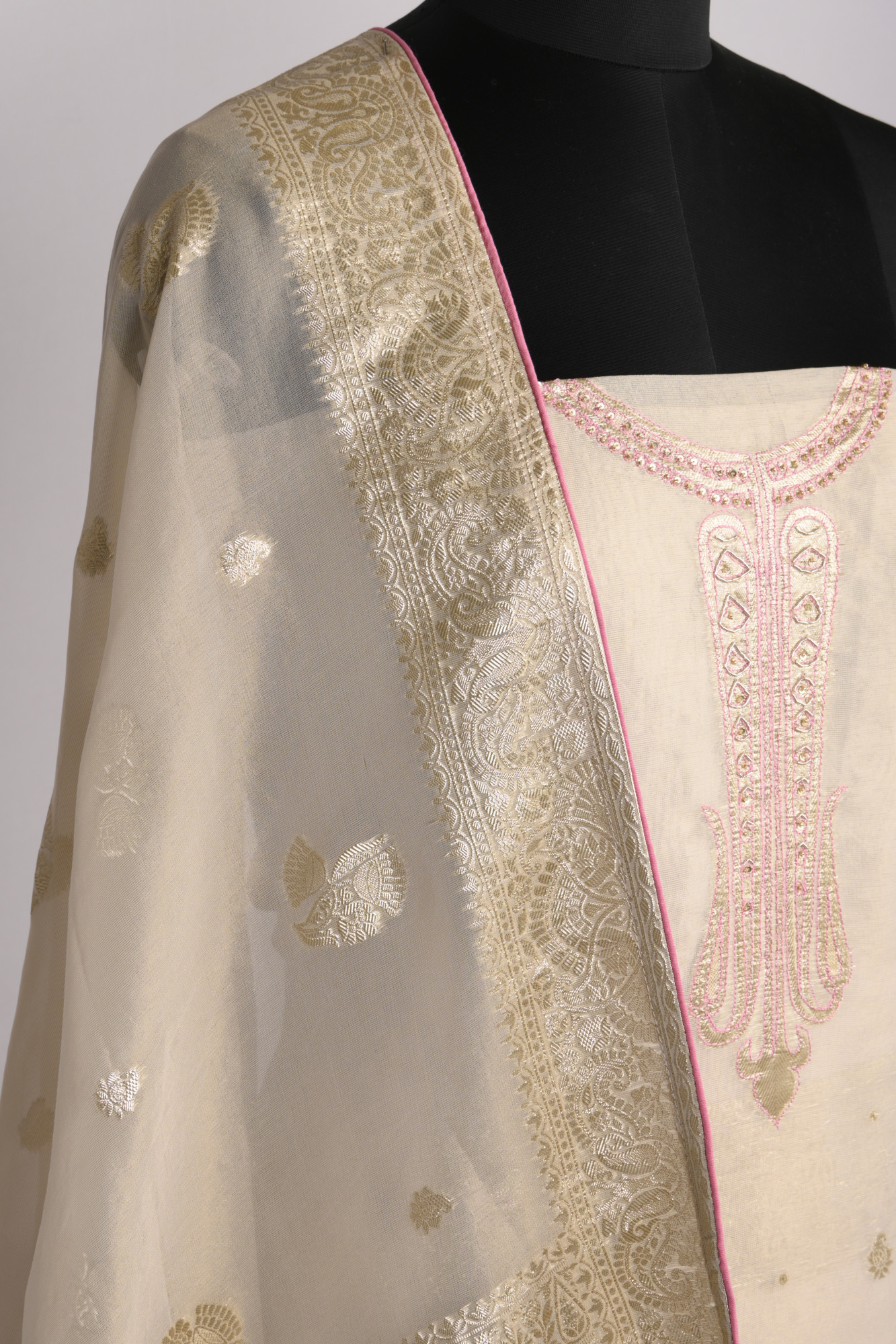 Beige Chanderi Silk Suit Set with Beautiful Dupatta - R157-SPR1779