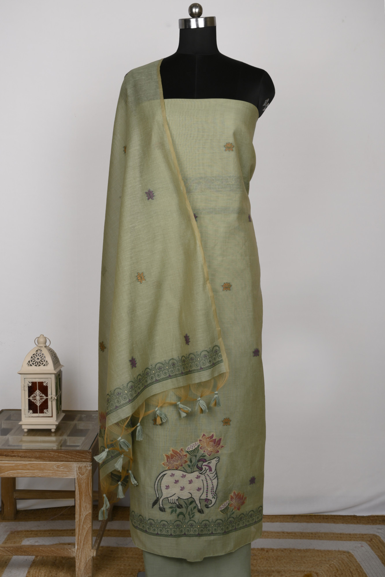 Green Chanderi Jamdani Suit Set with Beautiful Dupatta - 811-LVCT9553D