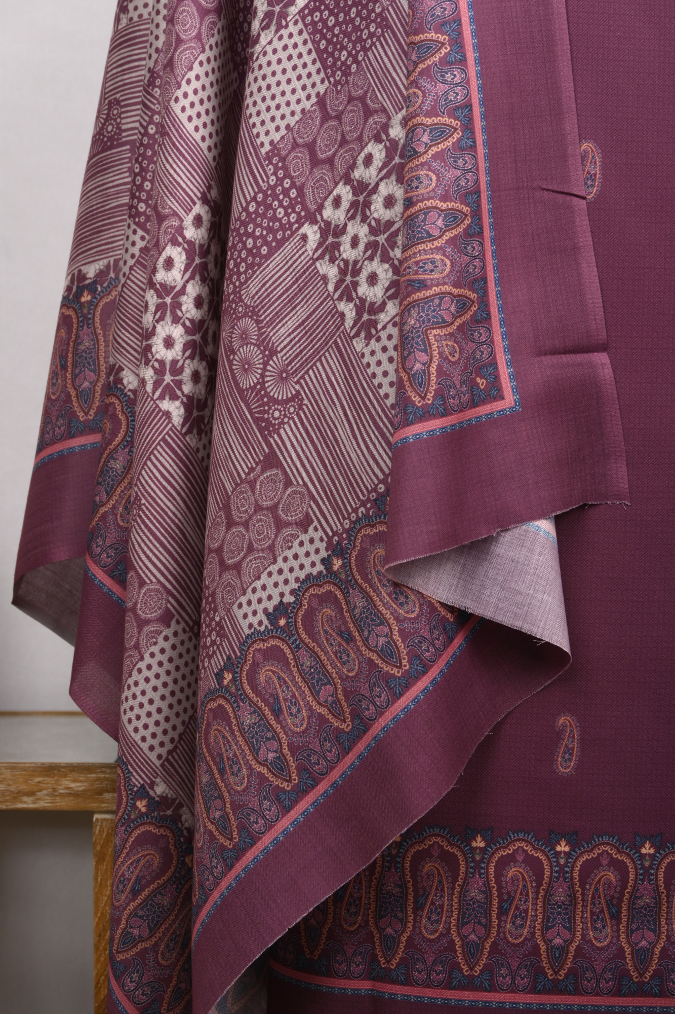 Wine Printed Spun Suit Set With Dupatta - 131-1815B