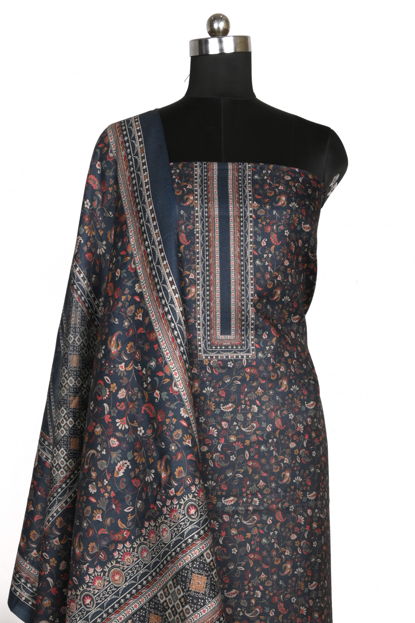 Blue Spun Printed Suit Set with Spun Dupatta - 1000-70372A