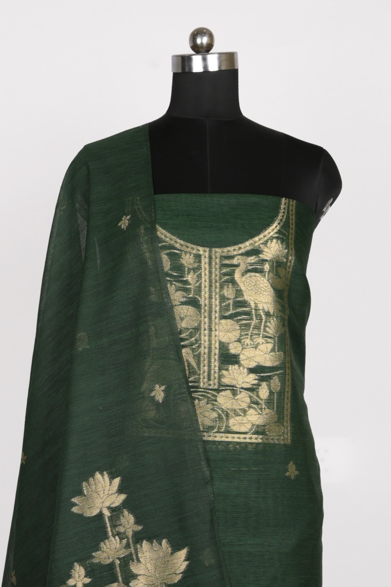 Green Chanderi Silk Suit Set With Zari Weaving - 811-ACVD16