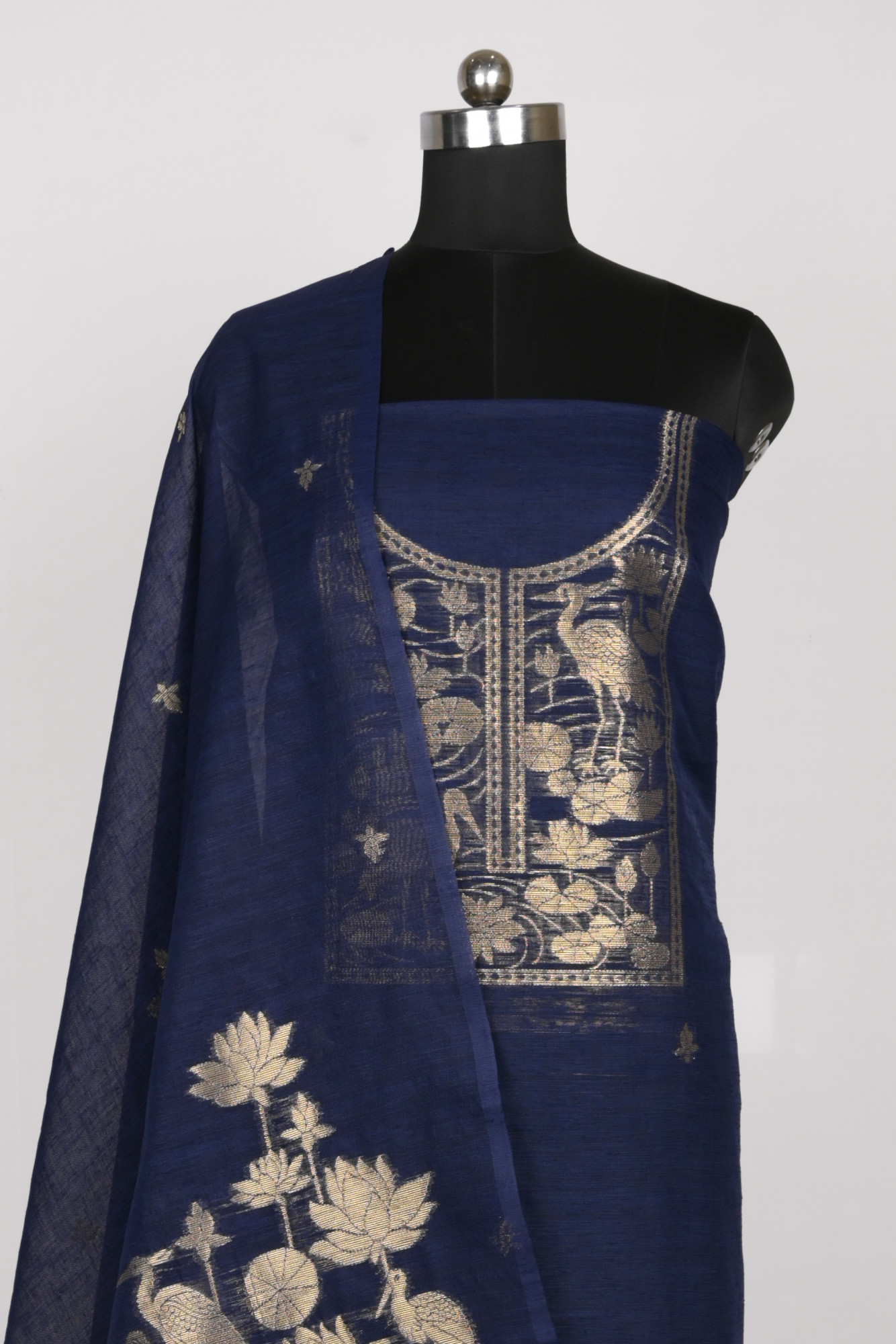 Blue Chanderi Silk Suit Set With Zari Weaving - 811-ACVD16A