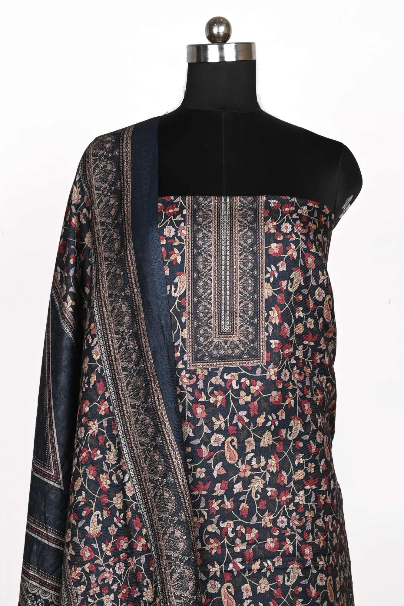 Blue Spun Printed Suit Set with Spun Dupatta - 1000-70373A