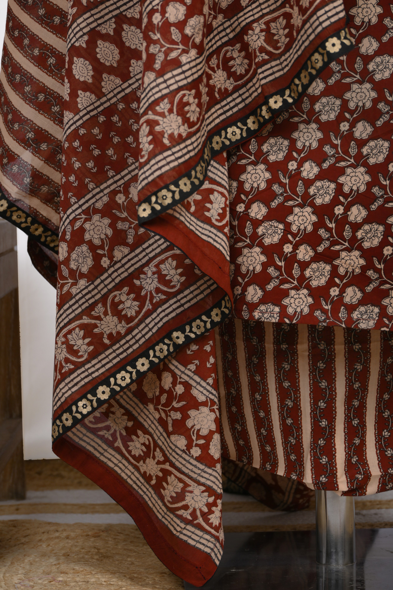 Maroon cotton Suit Set with Beautiful Dupatta - 1019-FS1699-1A