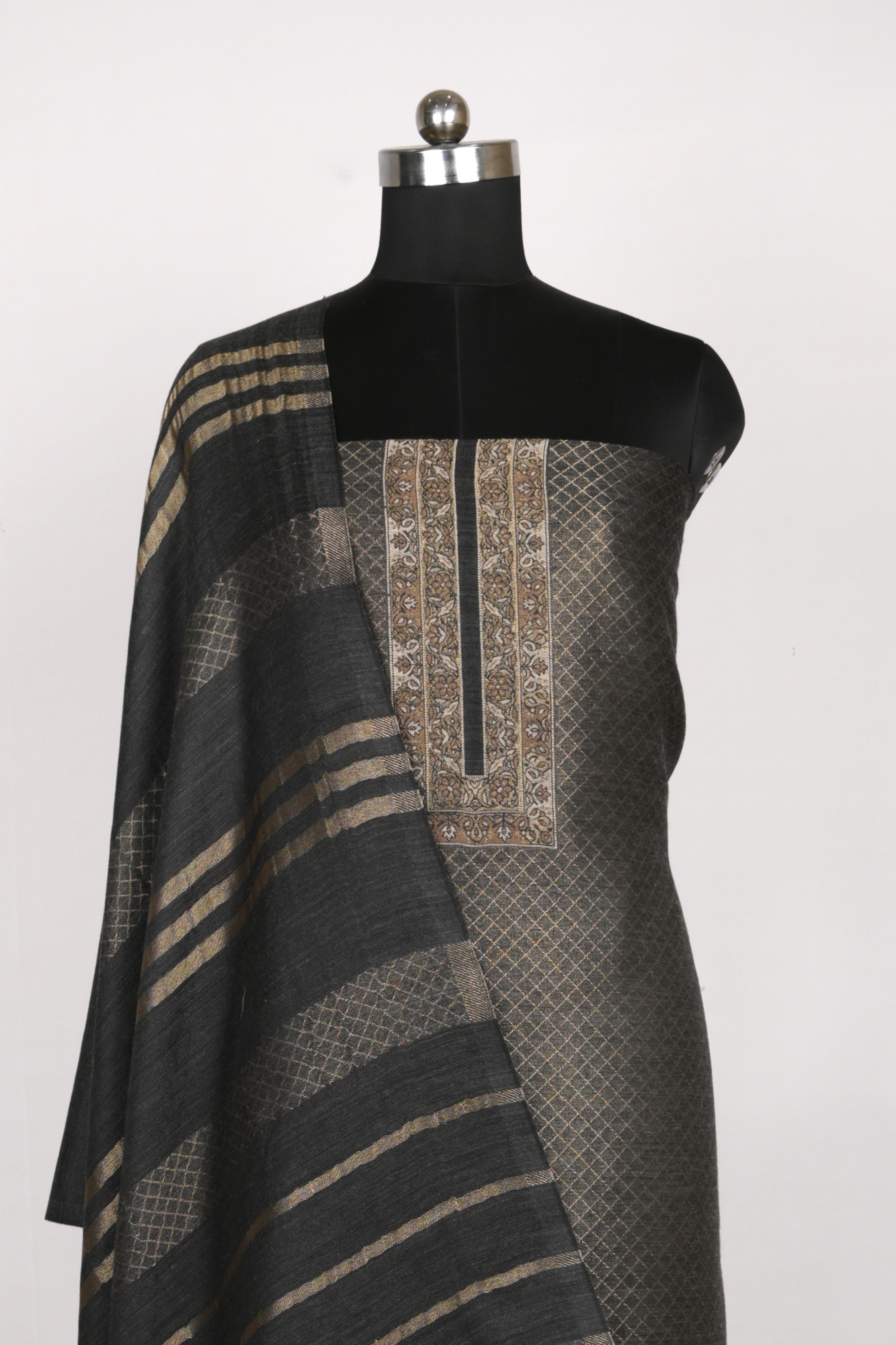 Black Pashmina Suit set with Pashmina Dupatta - PASH1404