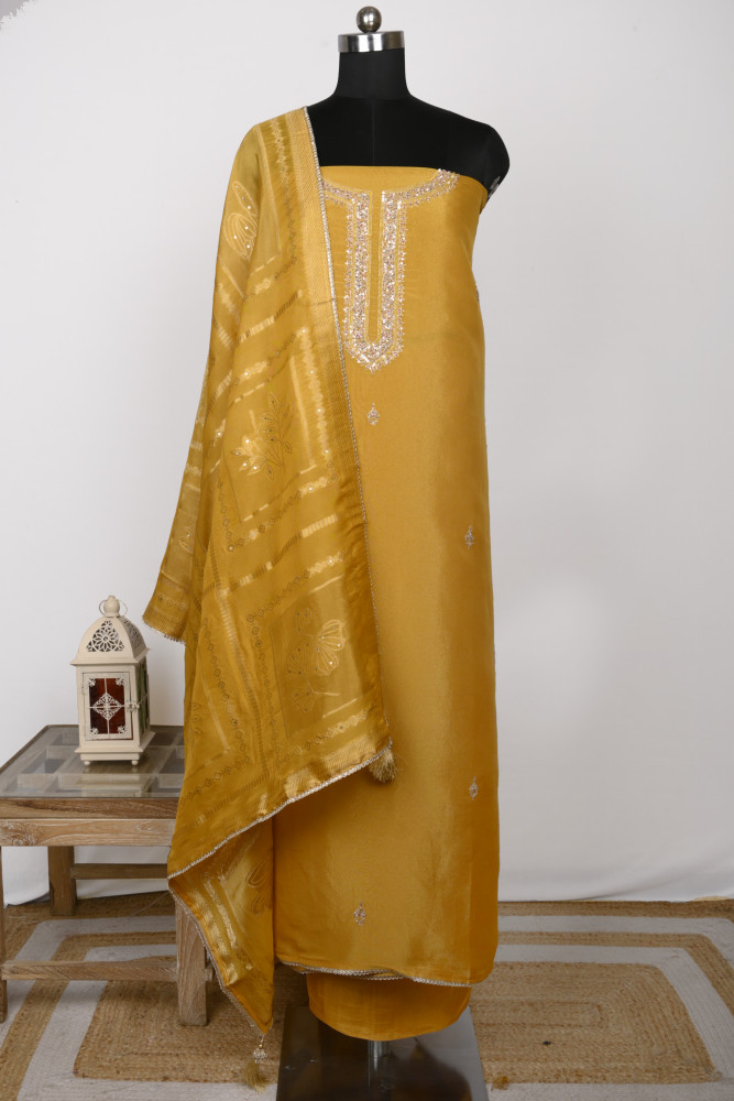 Image of Mustard Shimmer Beautiful Suit Set with Dupatta - 131-GD507C
