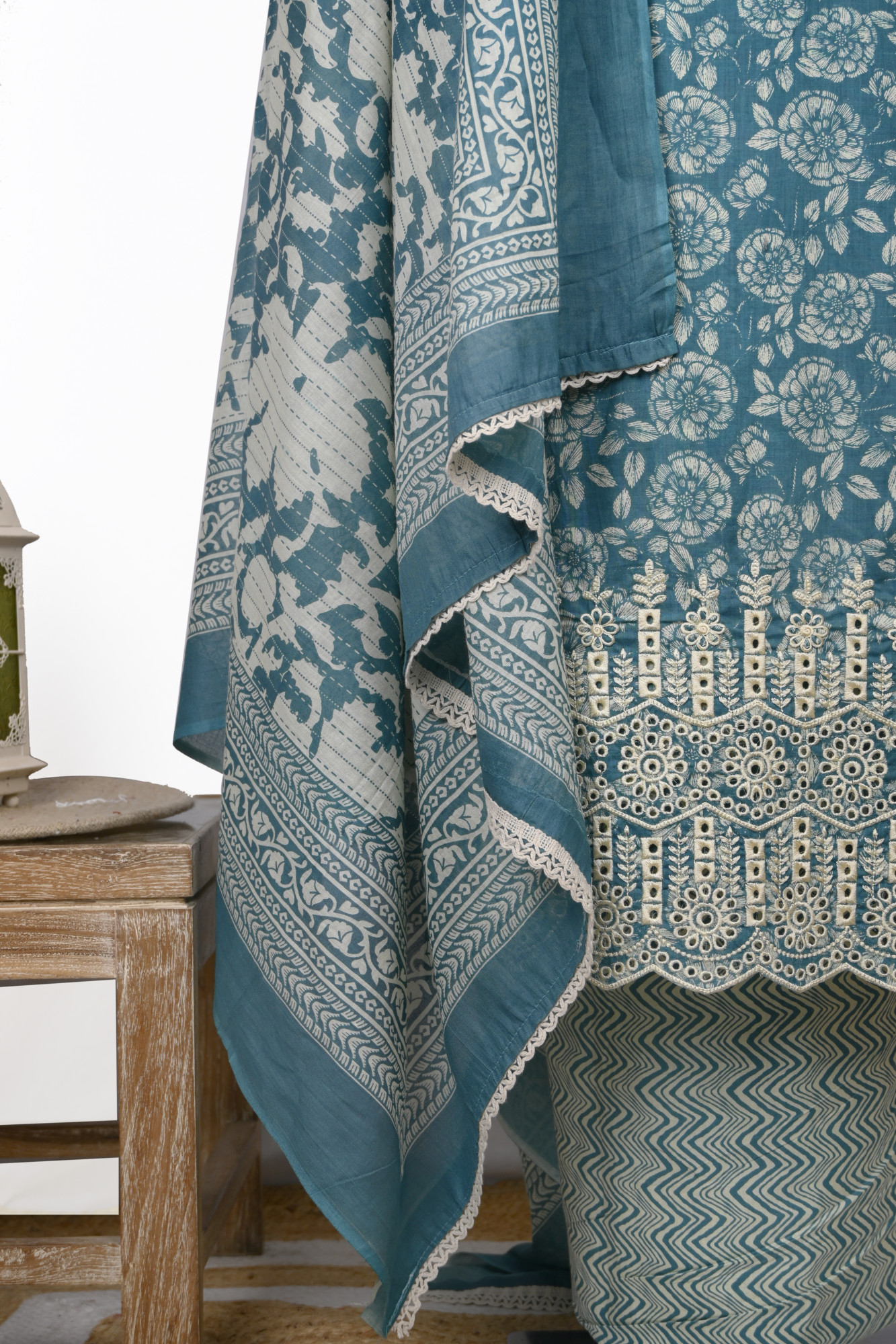 Blue cotton Suit Set with Beautiful Dupatta - 983-5191B