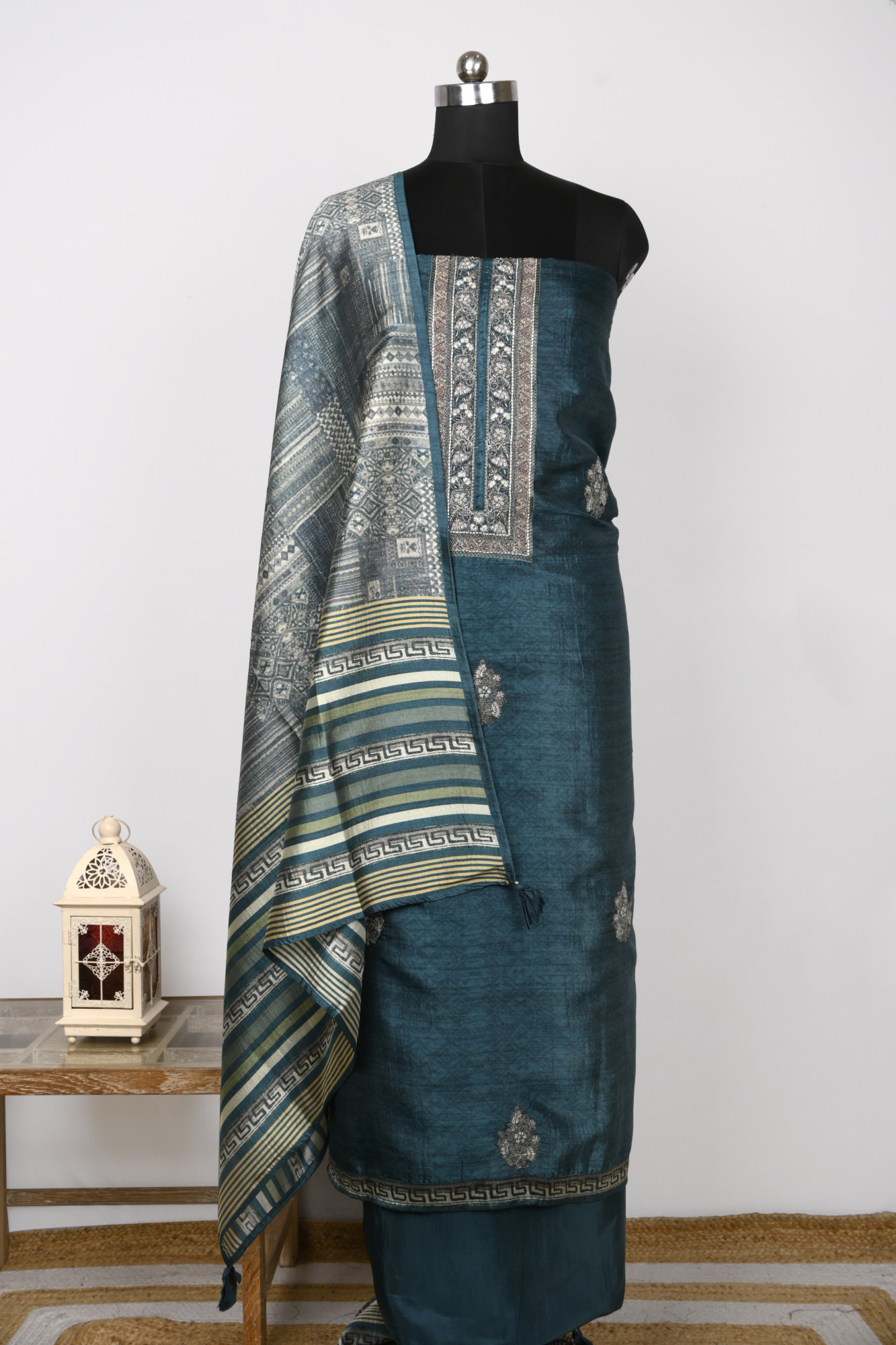 Blue Silk Suit Set with Beautiful Silk Dupatta - R157-SPR2501A