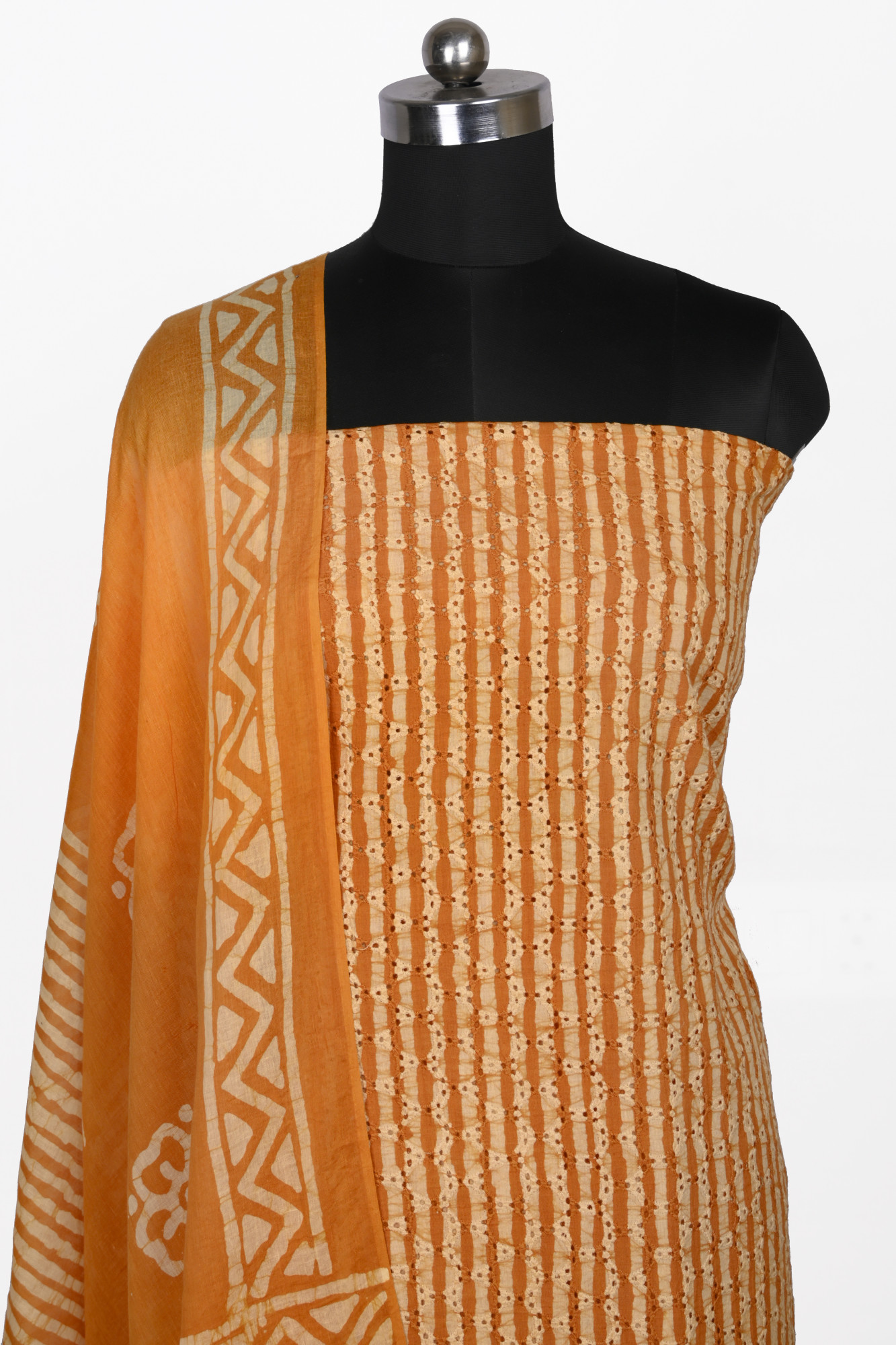 Orange cotton Suit Set with Beautiful Dupatta - 983-6047-1D