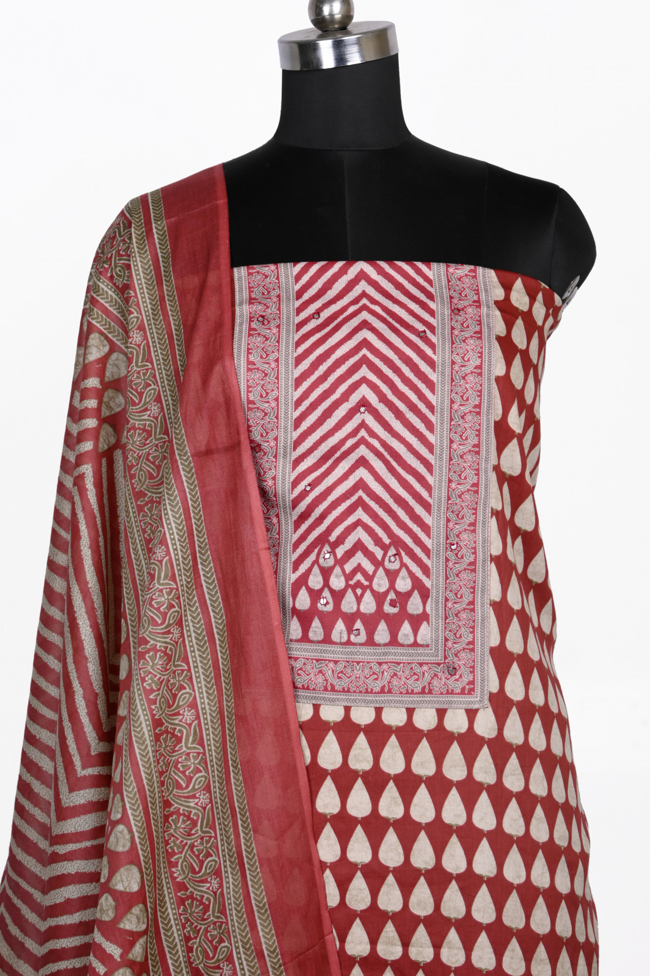 Maroon cotton Suit Set with Cotton Dupatta - 983-4984C